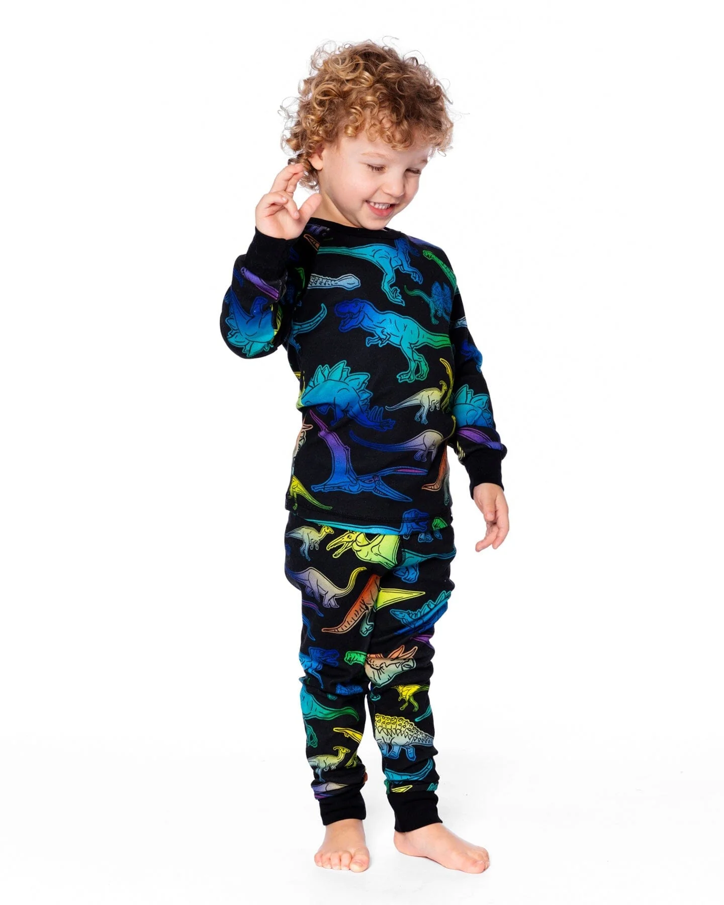 Two-Piece Organic Cotton Pajama Set Black Dinosaur Print - Deux par Deux