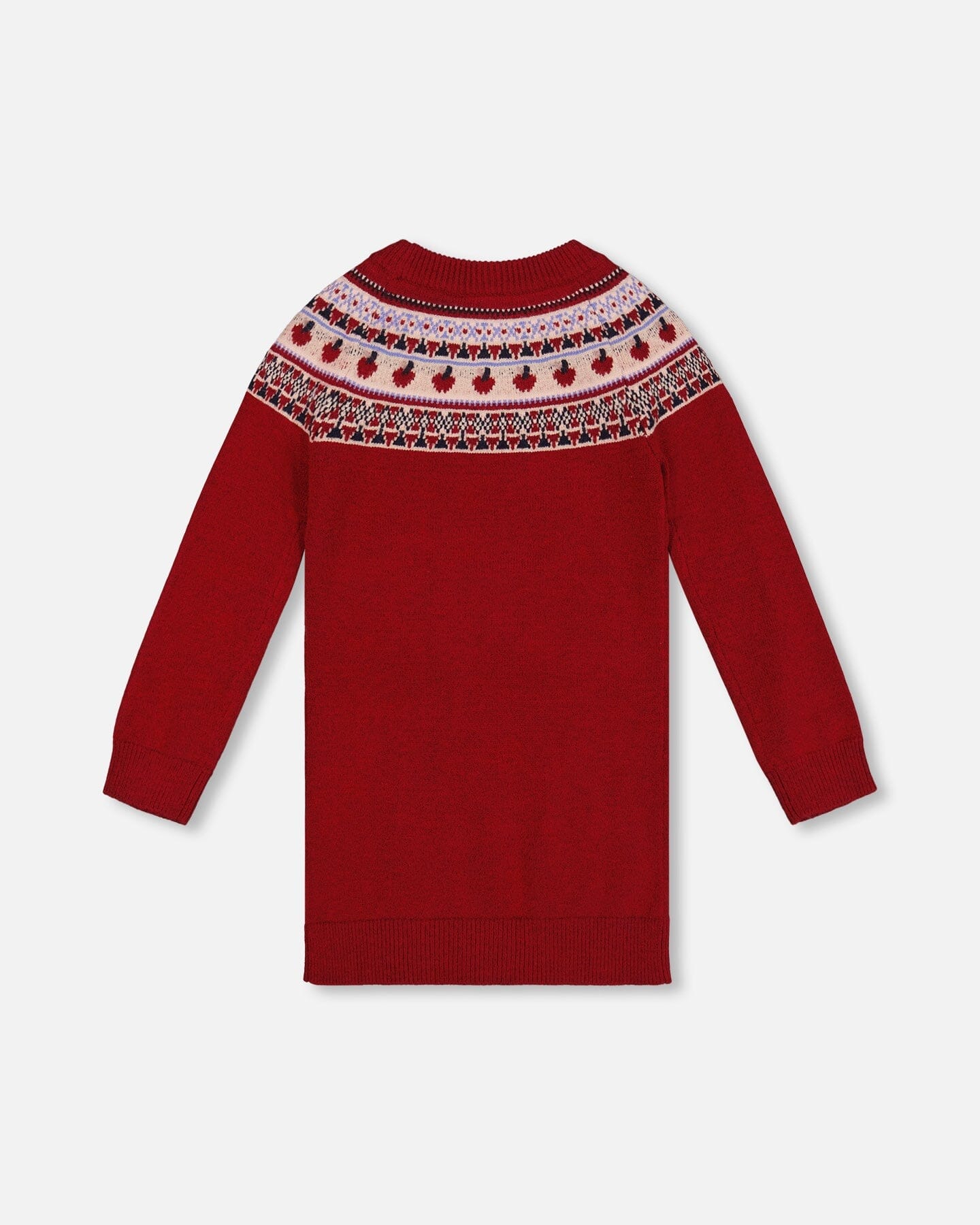Knit Dress Red With Apple Jacquard Yoke - Deux par Deux
