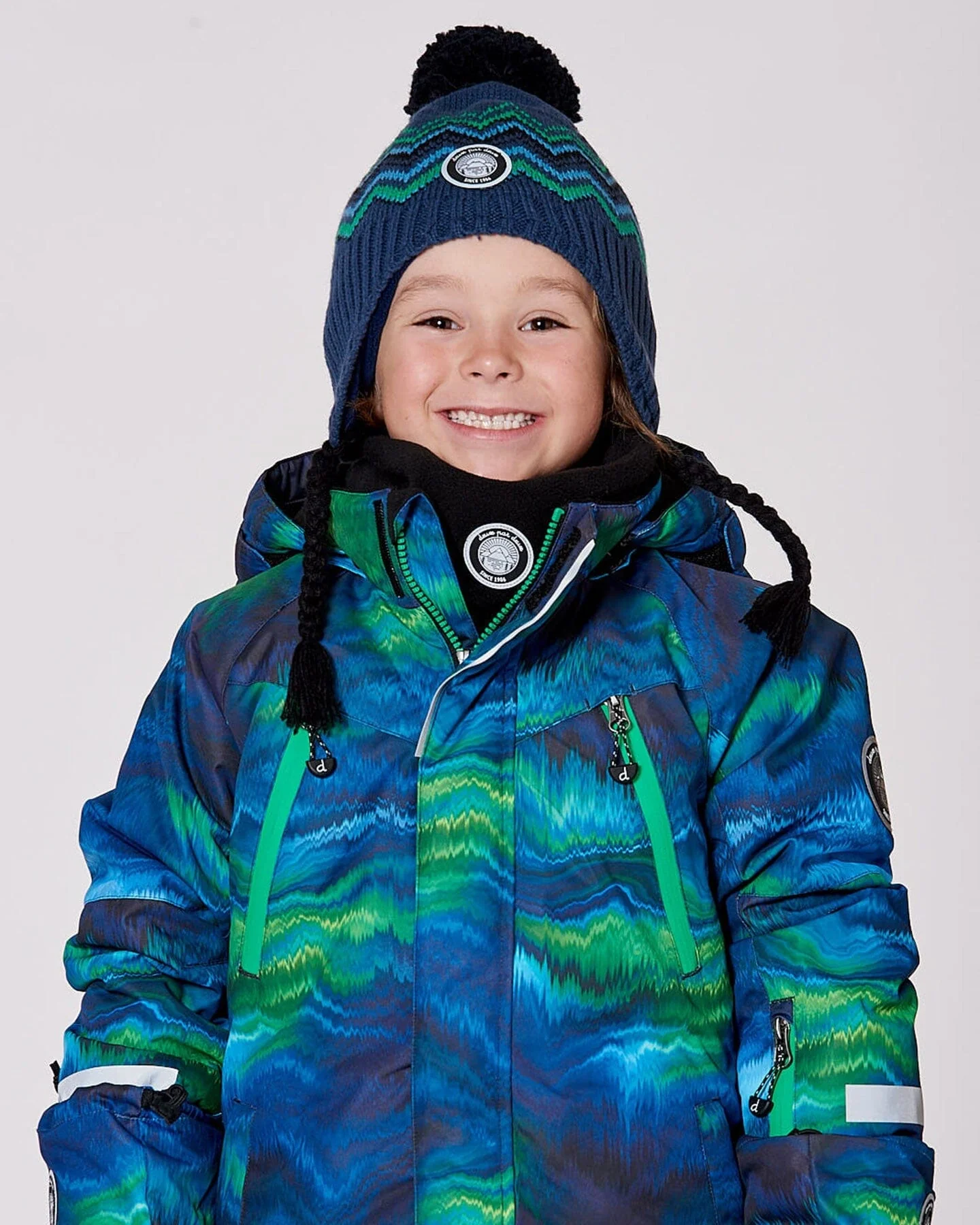 Lined Peruvian Knit Pompom Hat Blue And Green - Deux par Deux