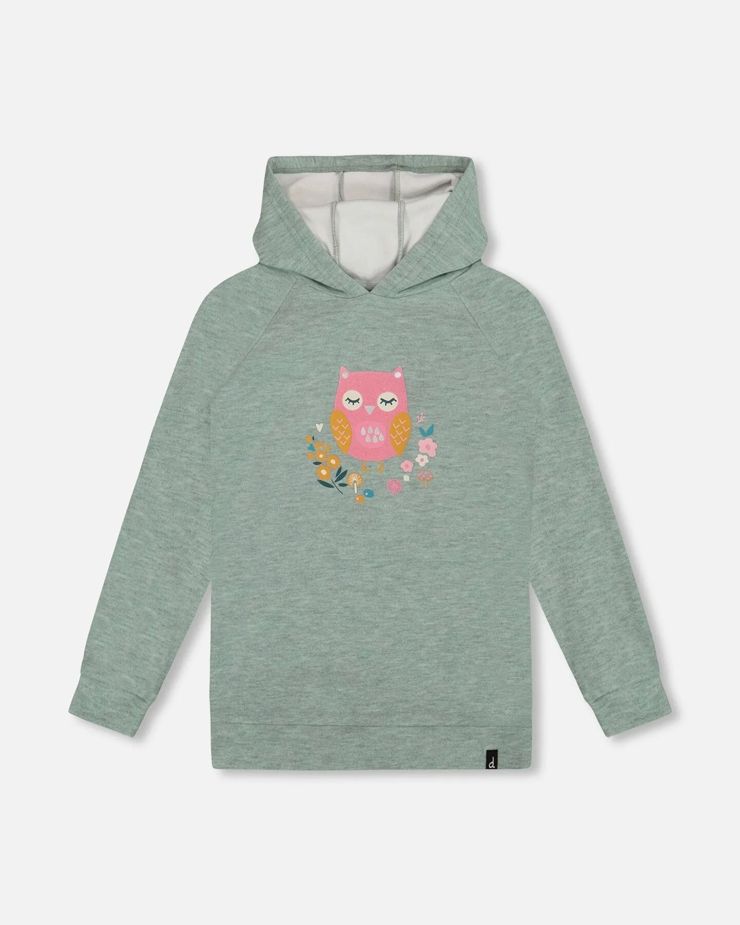 Hooded Tunic Sage Green With Owl Print - Deux par Deux