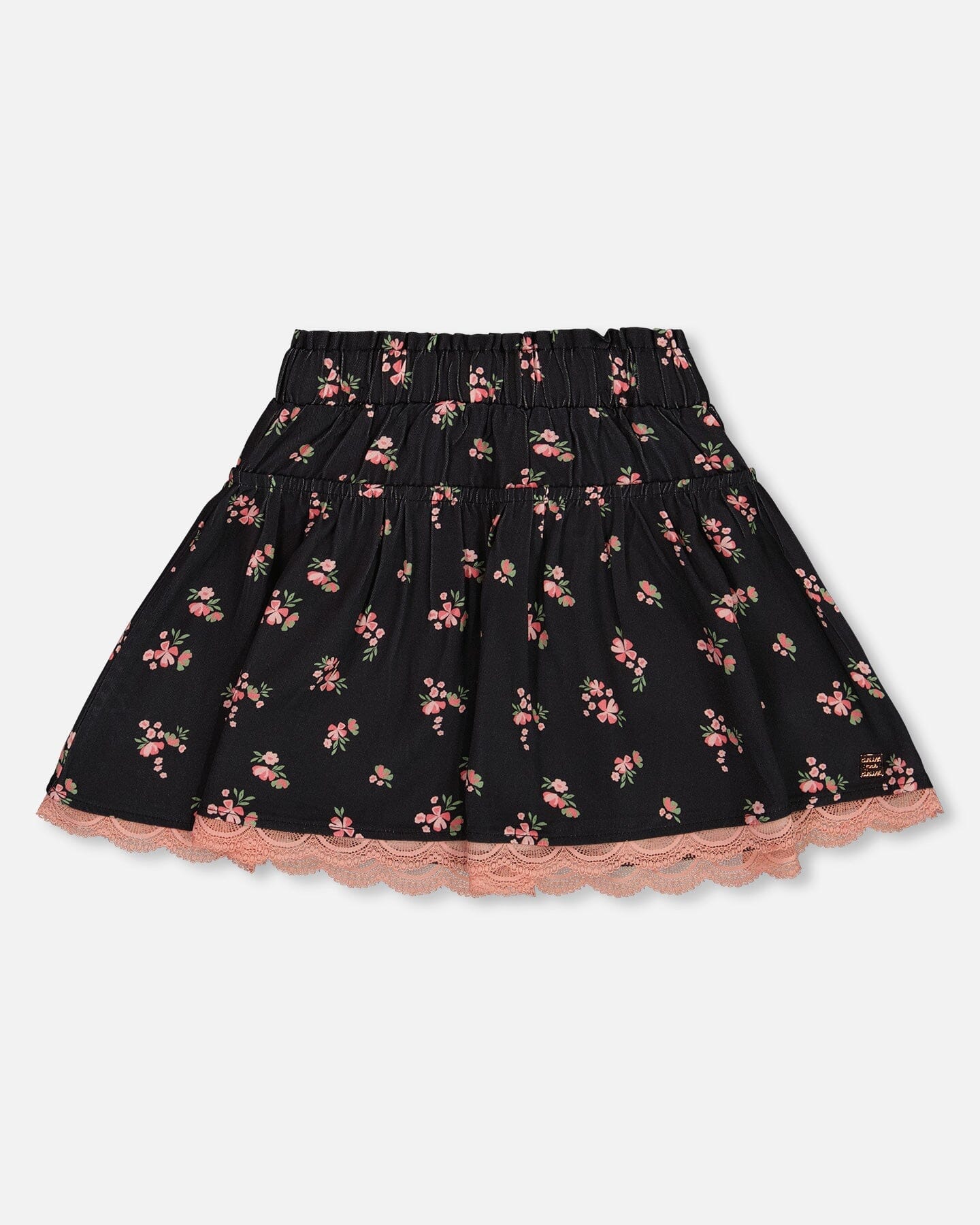 Printed Flowers Flare Viscose Skirt Black - Deux par Deux