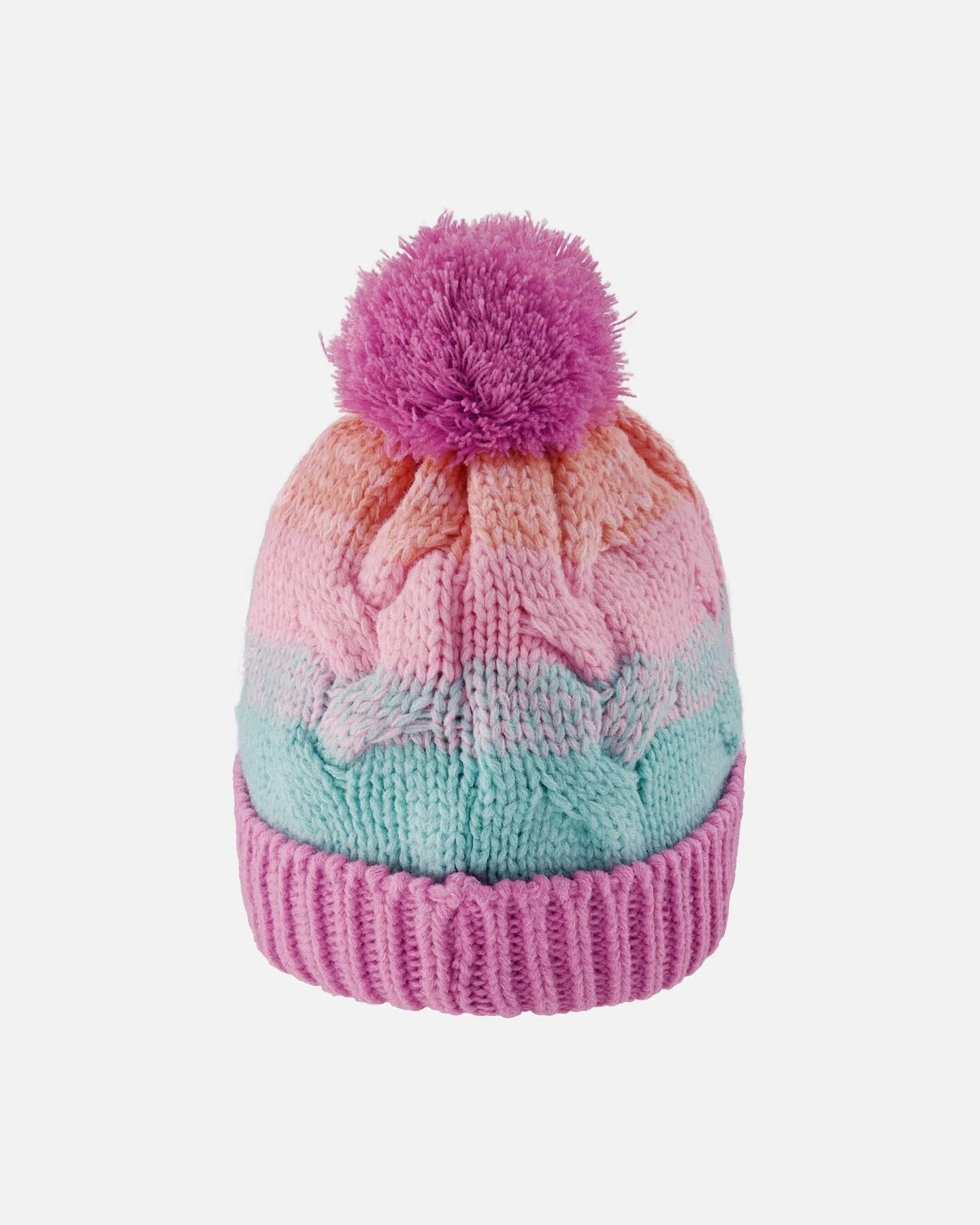 Lined Knit Pompom Hat Pink, Orange And Turquoise - Deux par Deux