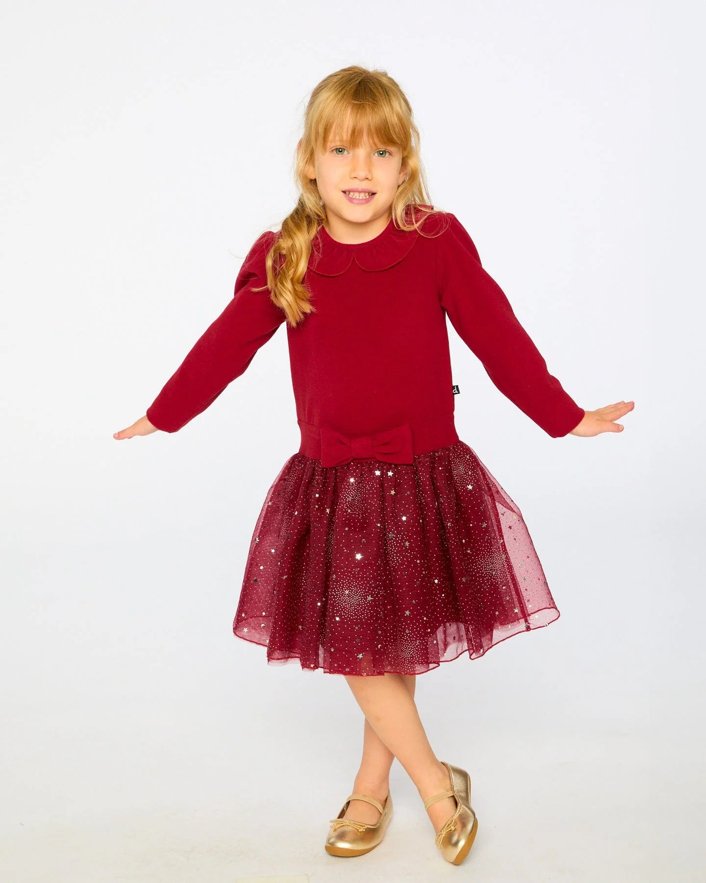Bi-Material Dress With Glittering Skirt Red - Deux par Deux