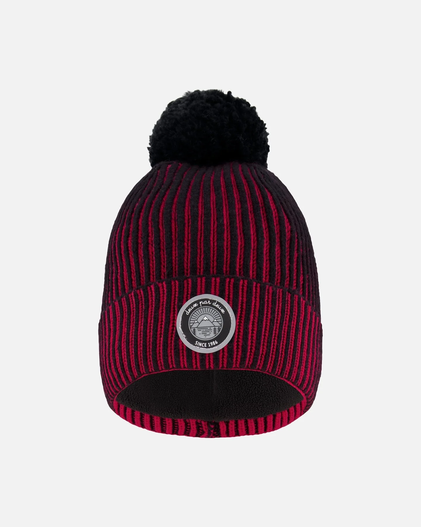 Lined Knit Pompom Hat Red And Black - Deux par Deux