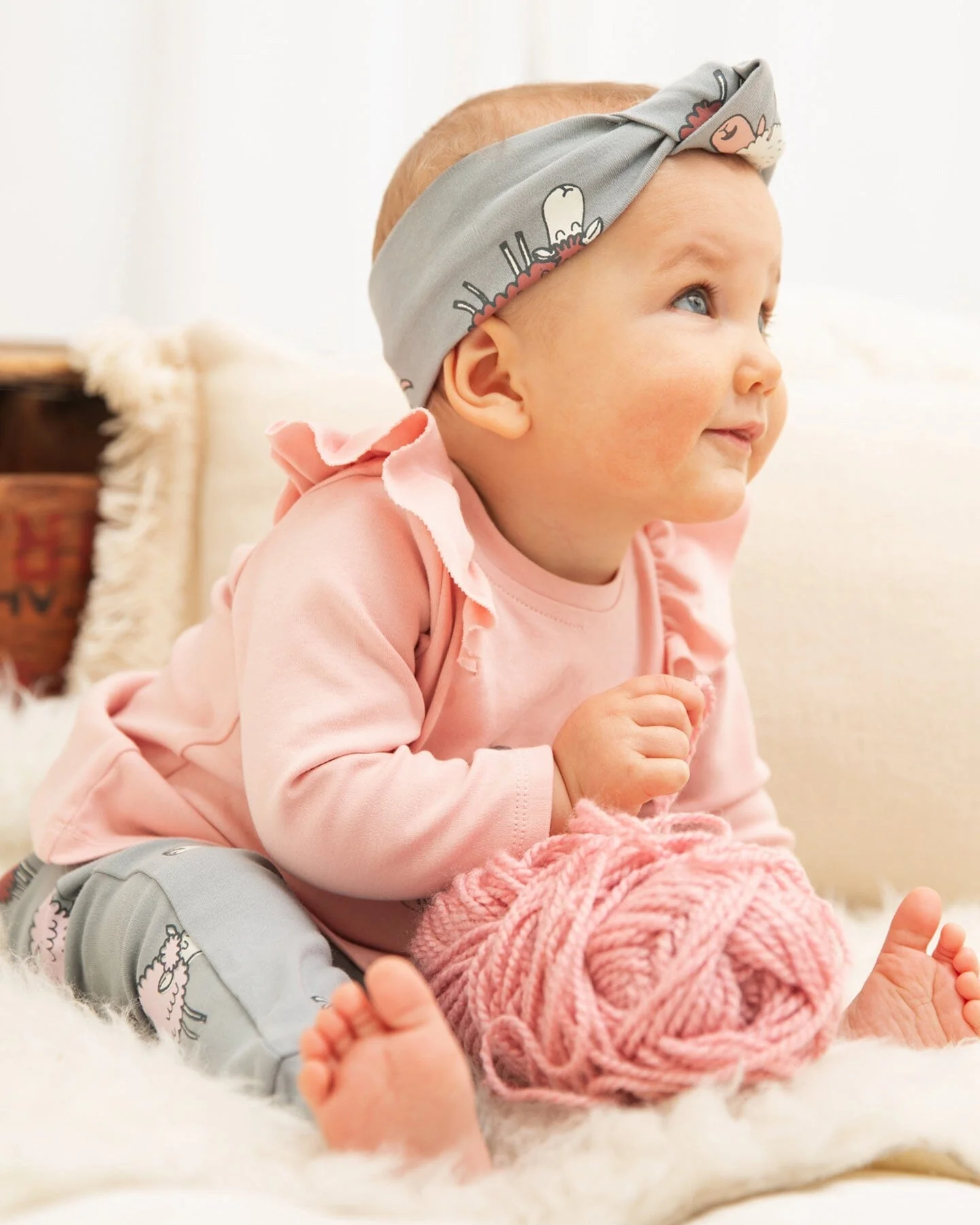 Printed Organic Cotton Headband Blue Grey Sheep - Deux par Deux