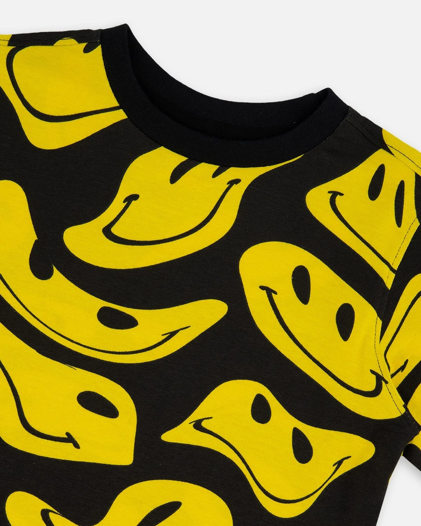 Printed Organic Cotton Tee Black And Yellow Smile - Deux par Deux