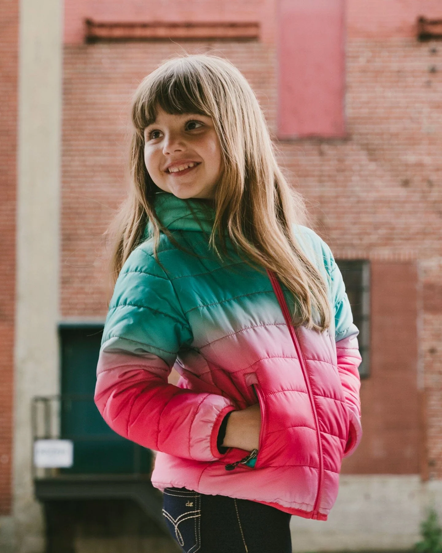 Quilted Mid-Season Jacket Green And Pink Gradient - Deux par Deux