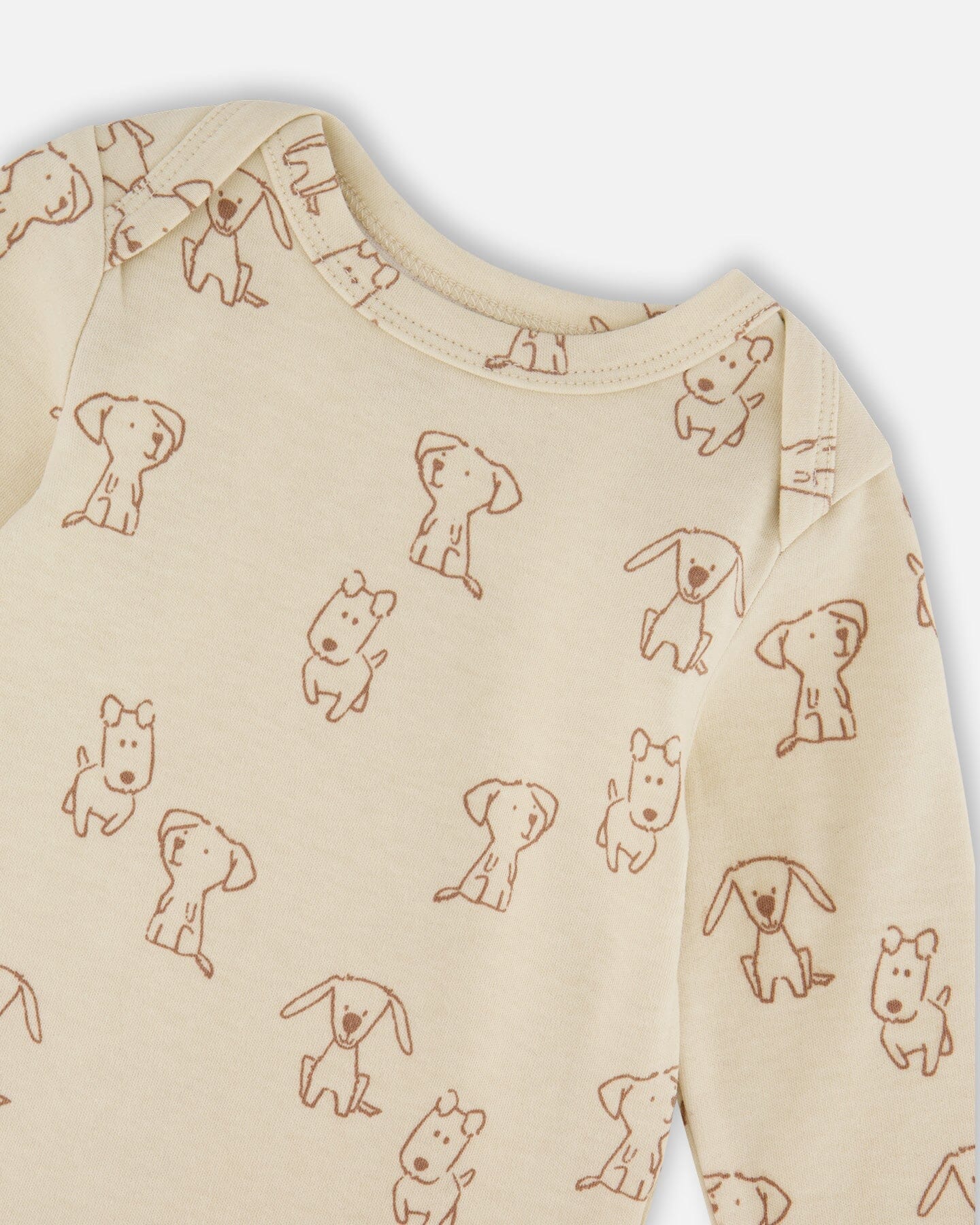 Organic Cotton Onesie Beige Puppy Print - Deux par Deux