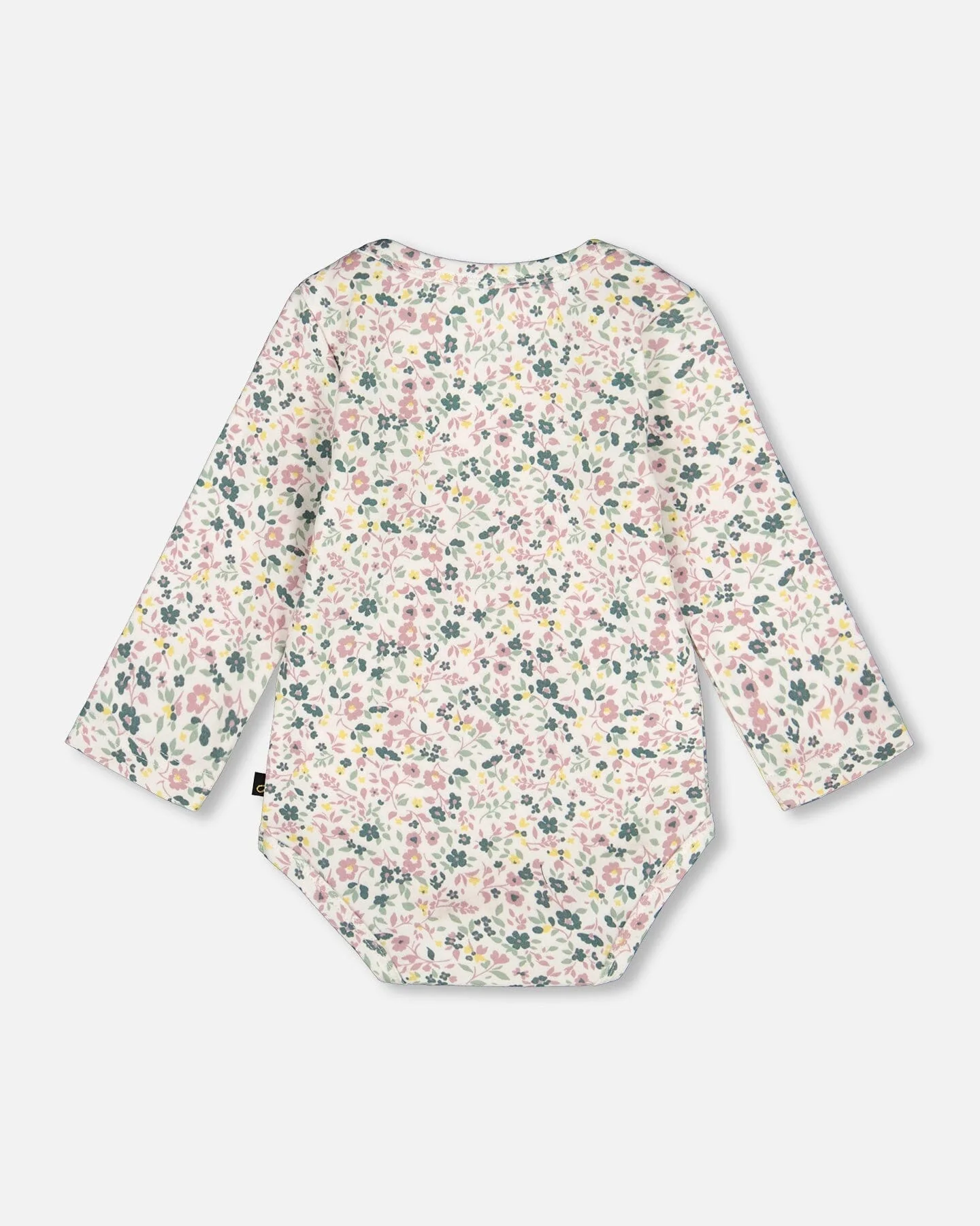 Organic Cotton Long Sleeve Romper Off-White Floral - Deux par Deux