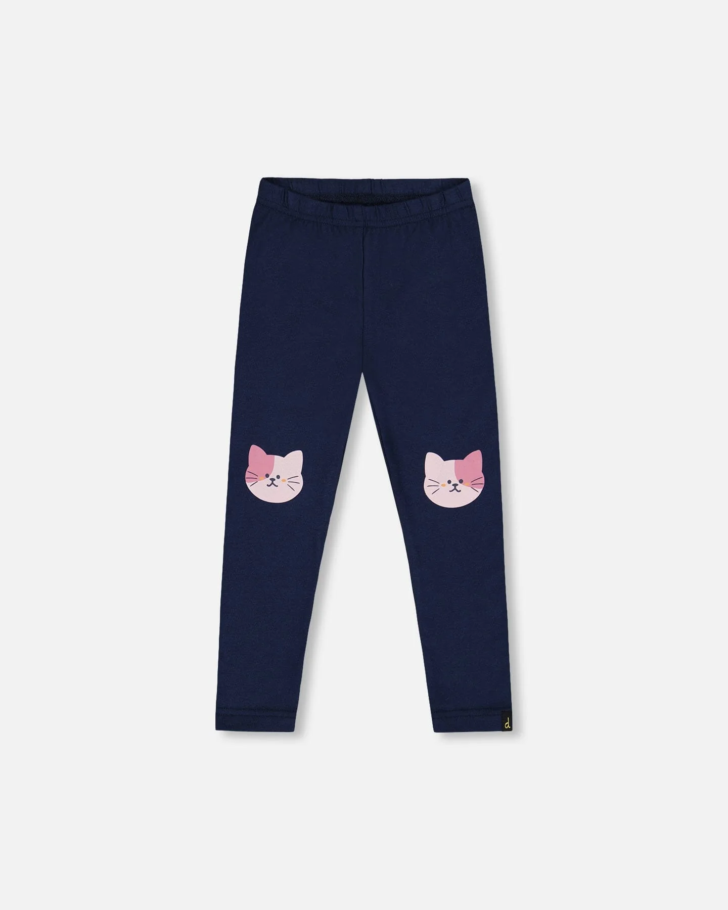 Organic Cotton Jersey Leggings Dark Blue With Cats - Deux par Deux