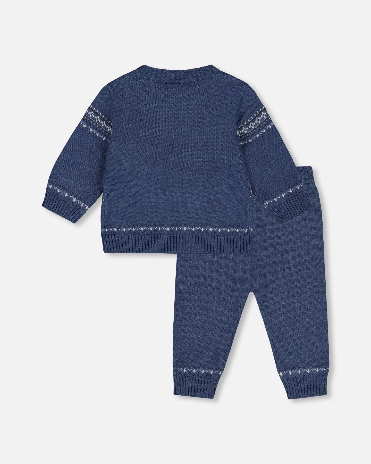 Knitted Jacquard Sweater And Pant Set Blue Gray With Bears - Deux par Deux