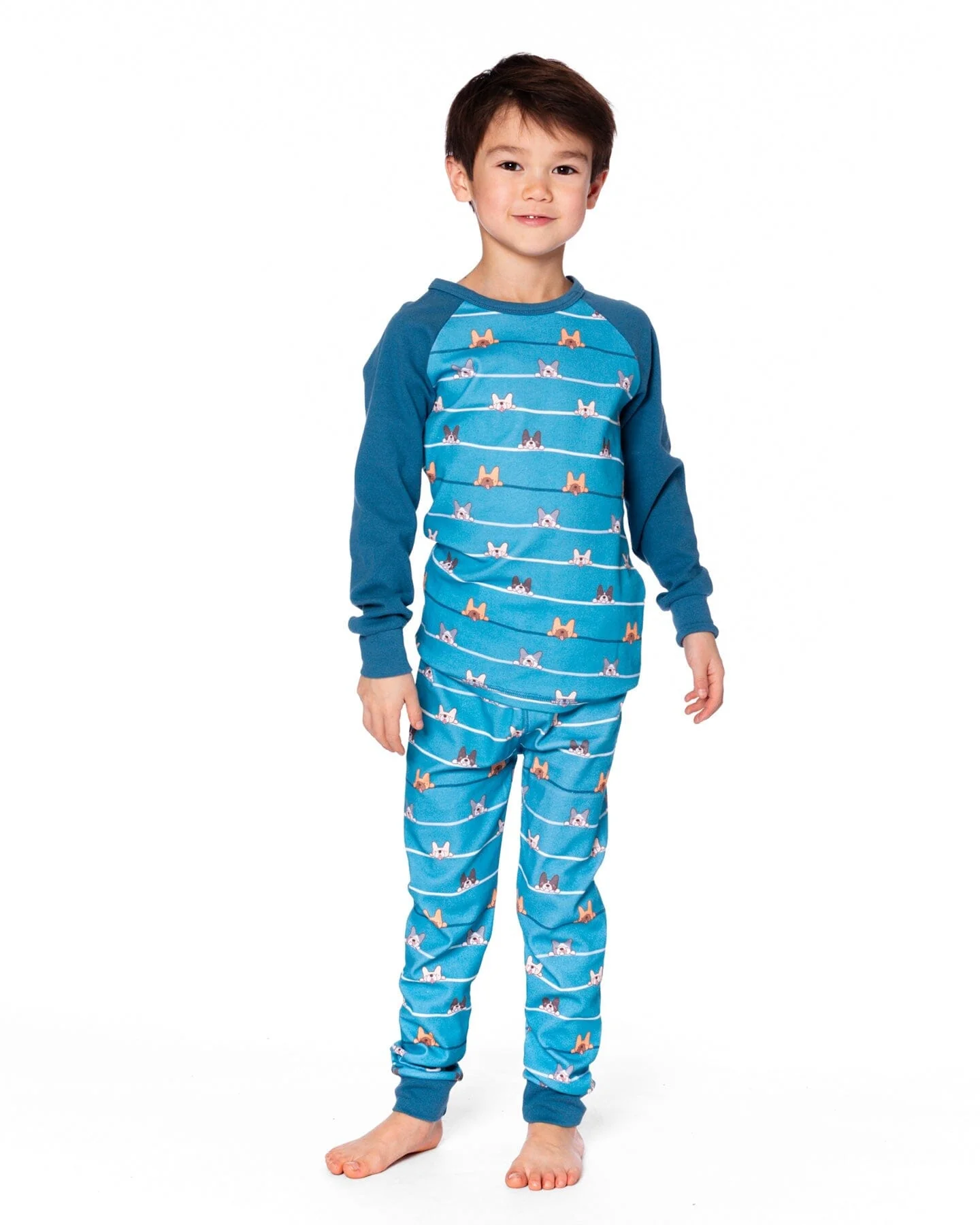 Two-Piece Organic Cotton Pajama Set Blue Dog Print - Deux par Deux