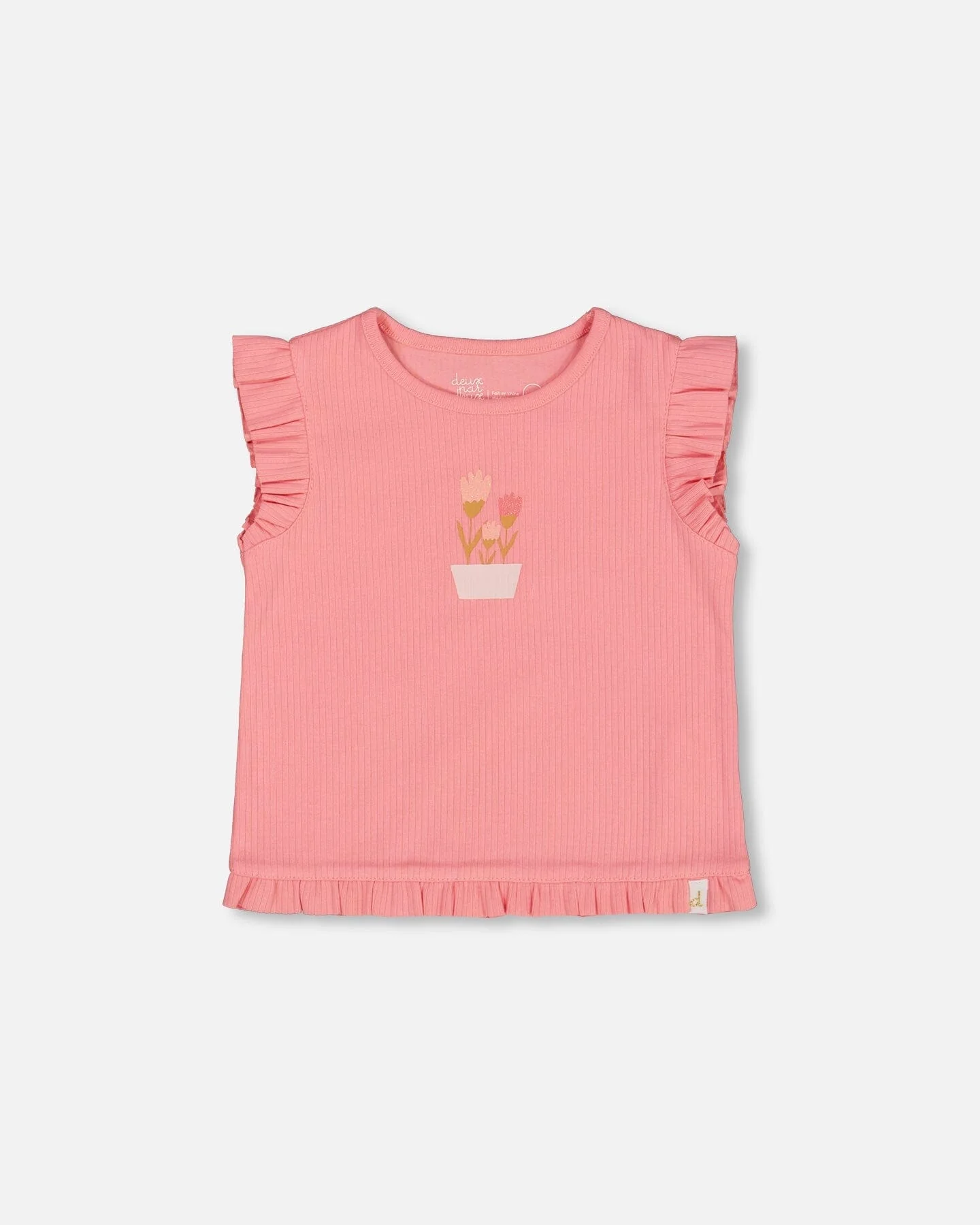 Rib Tank Top With Frills Coral Pink - Deux par Deux