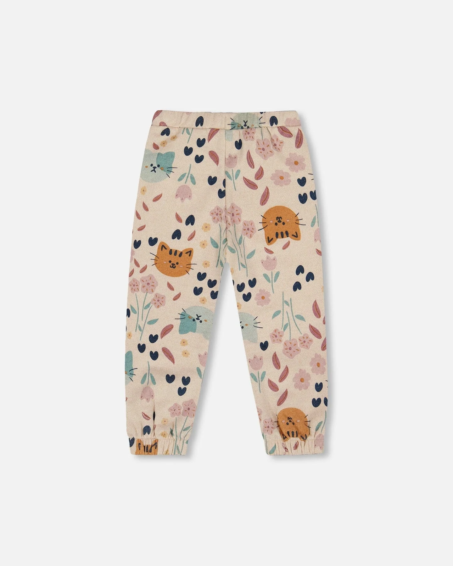 Glittering French Terry Sweatpant Beige Cat Print - Deux par Deux