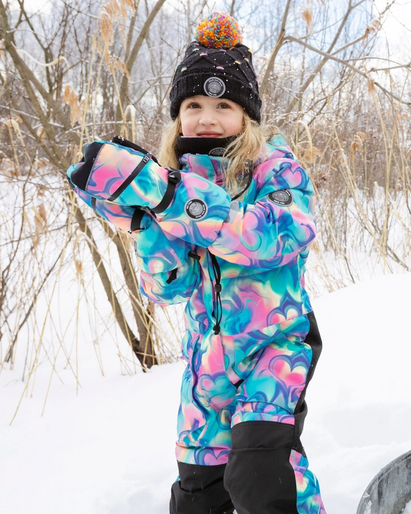 One-Piece Play Snowsuit Rainbow Heart Print - Deux par Deux