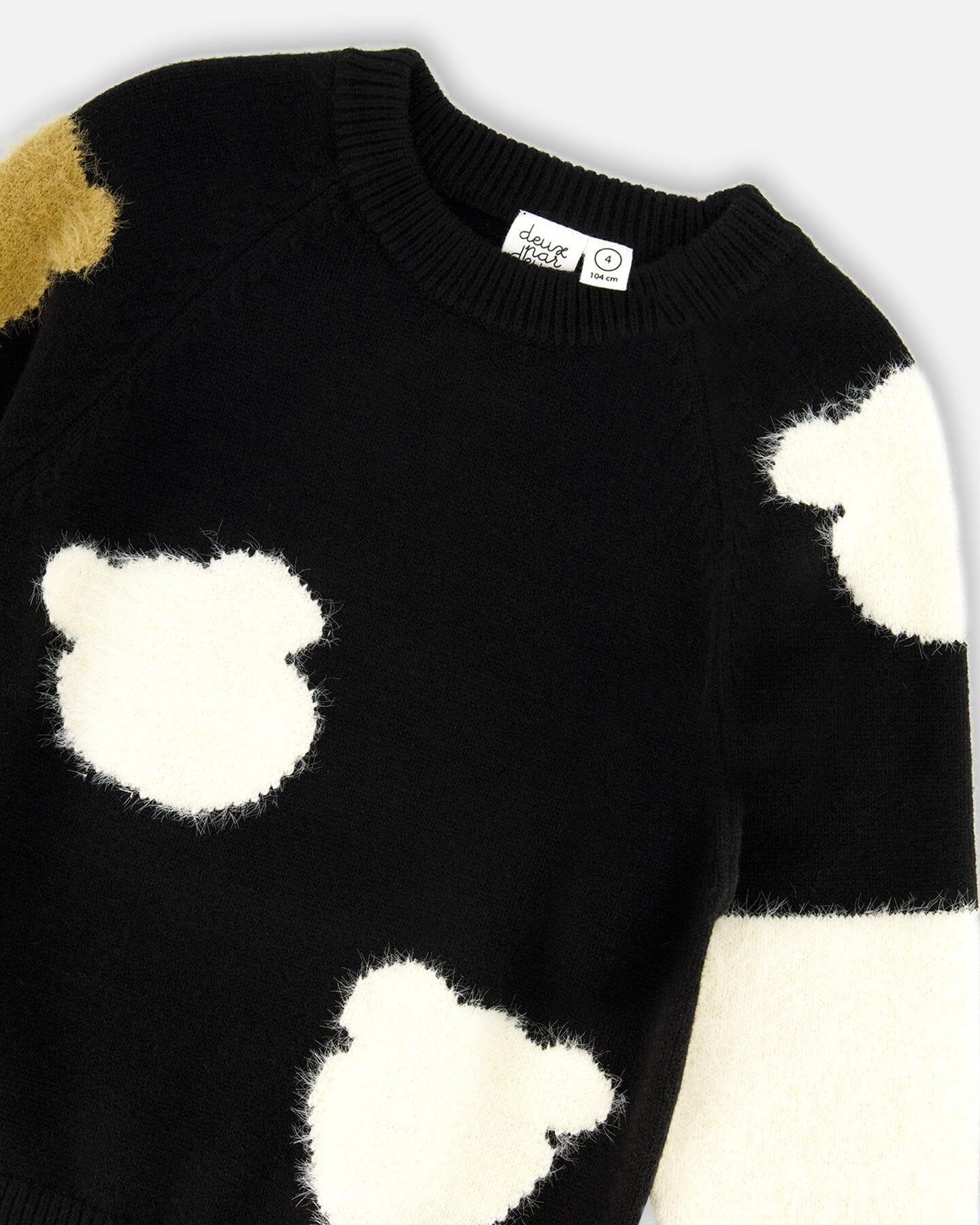 Knitted Sweater Black With Bear Intarsia - Deux par Deux