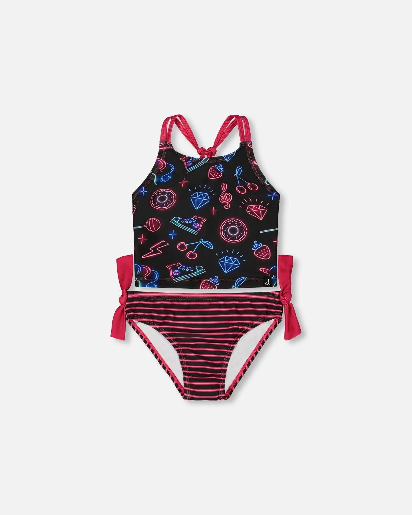 Printed Two-Piece Swimsuit Black And Blue And Pink Items - Deux par Deux