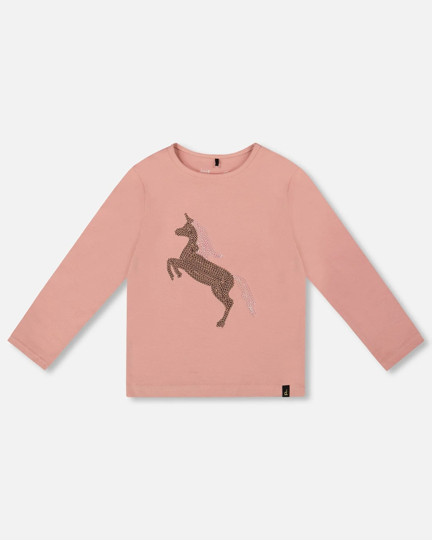 Organic Cotton Long Sleeve T-Shirt Dusty Pink With Sequin Unicorn - Deux par Deux
