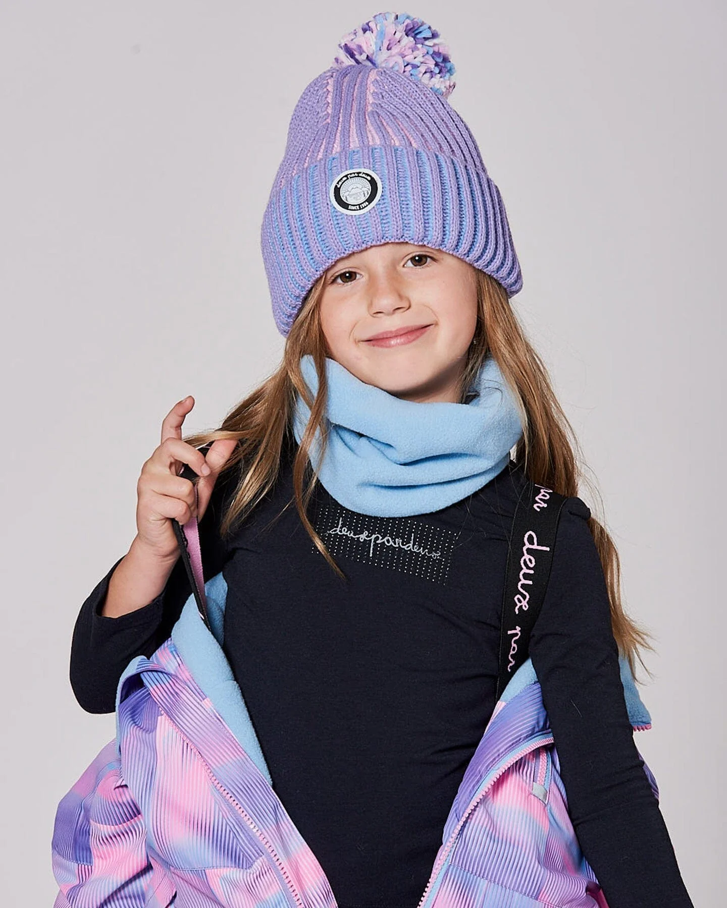 Lined Knit Pompom Hat Blue, Purple And Pink - Deux par Deux