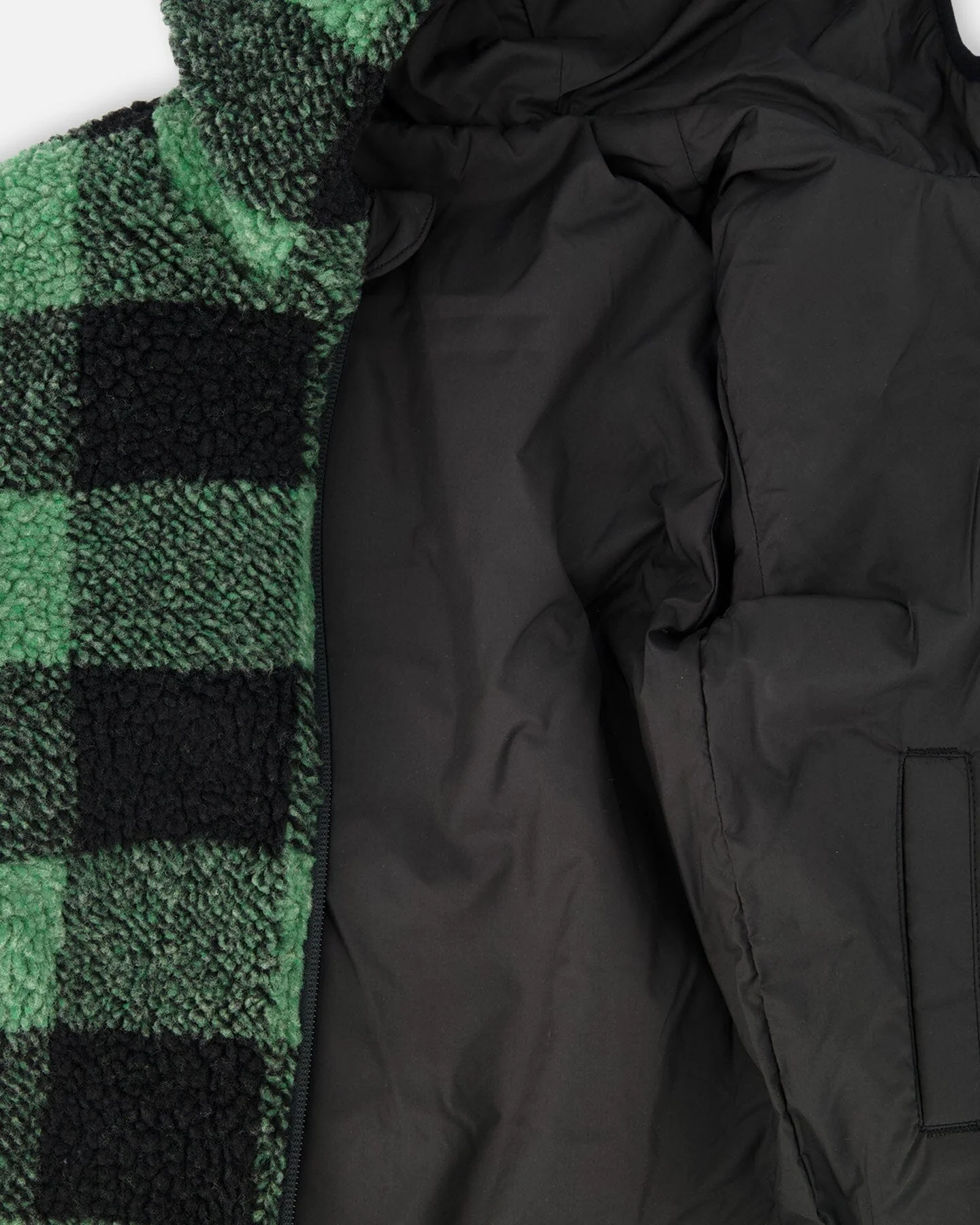 Reversible Mid-Season Sherpa Jacket Teal Plaid - Deux par Deux