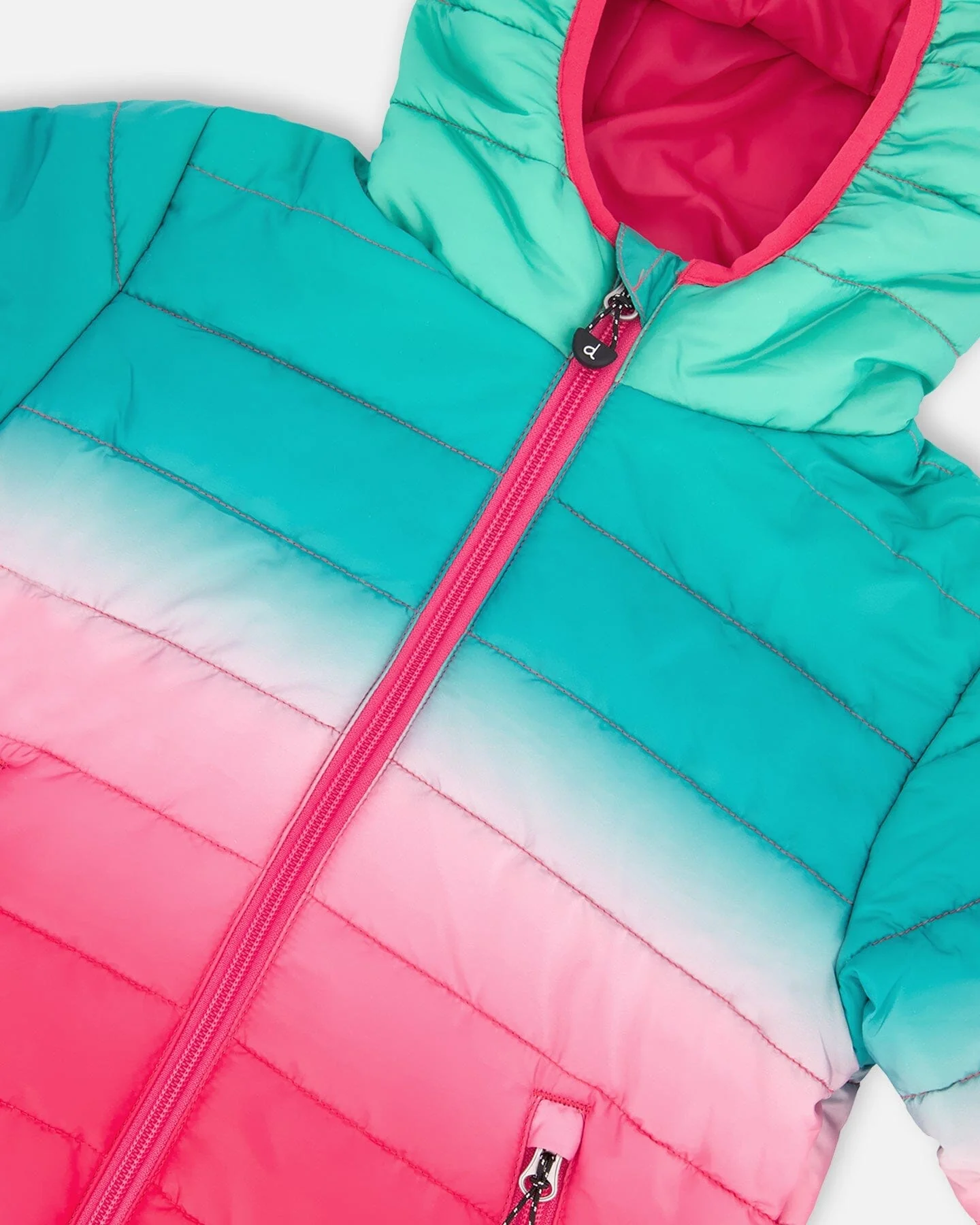 Quilted Mid-Season Jacket Green And Pink Gradient - Deux par Deux