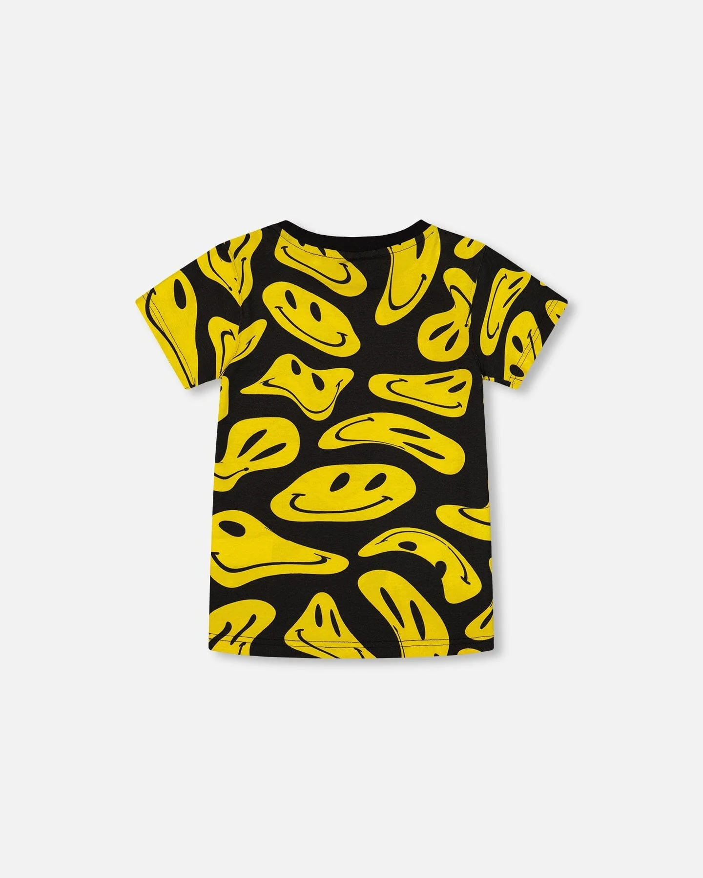 Printed Organic Cotton Tee Black And Yellow Smile - Deux par Deux
