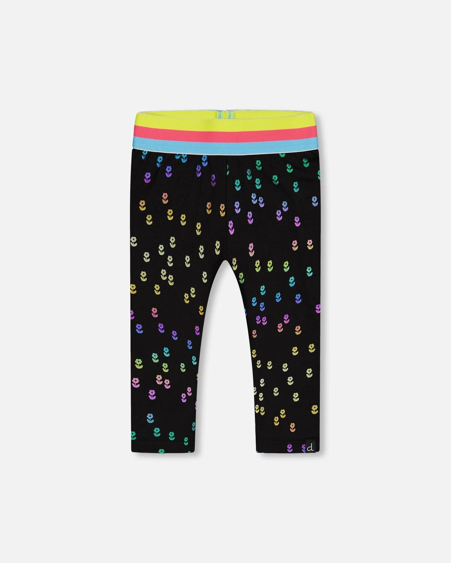 Capri Legging Black With Colored Metallic Flower Print - Deux par Deux