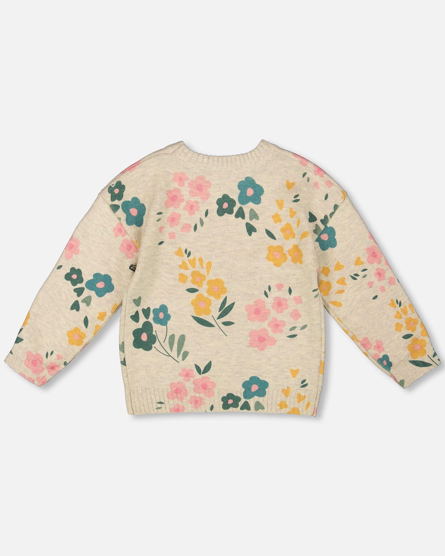 Knitted Sweater Heather Beige Gray With Floral Print - Deux par Deux