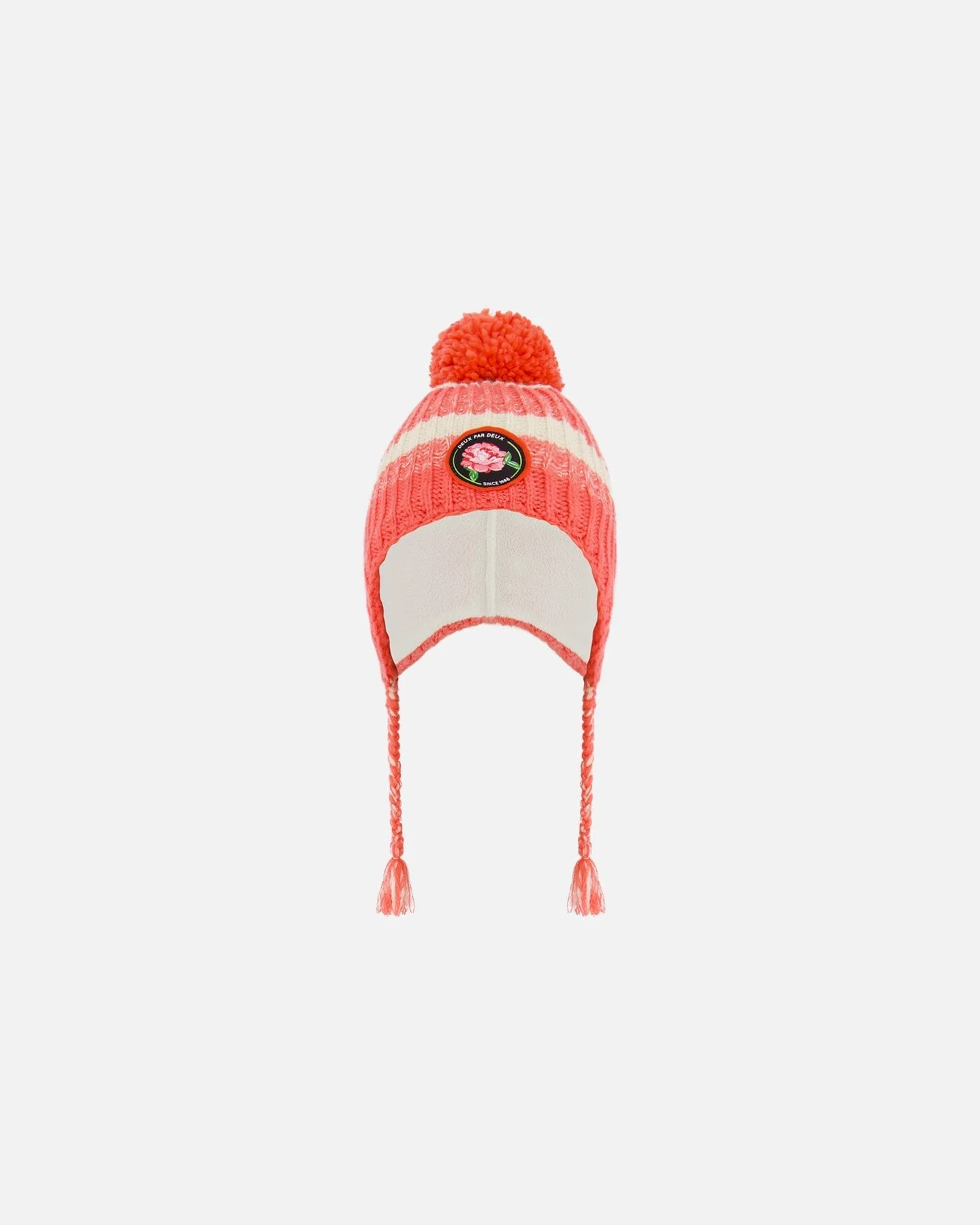 Peruvian Knit Hat Coral And White - Deux par Deux