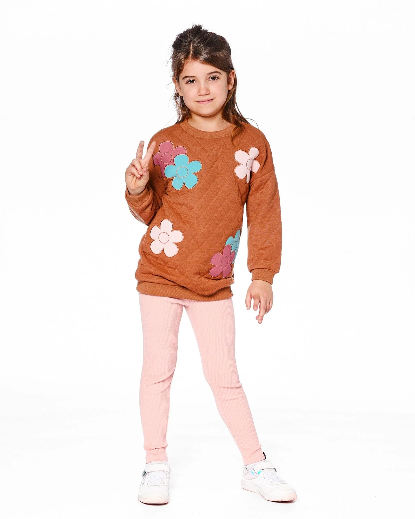 Quilted Tunic Mocha With Flowers - Deux par Deux