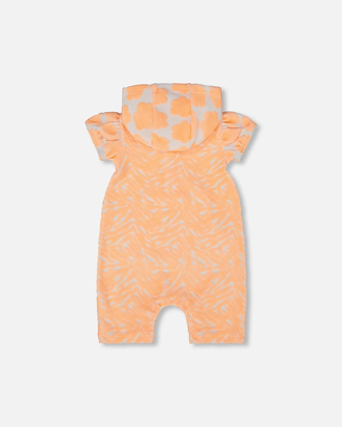 Printed Terry Romper With Hood Vibrant Orange And White - Deux par Deux