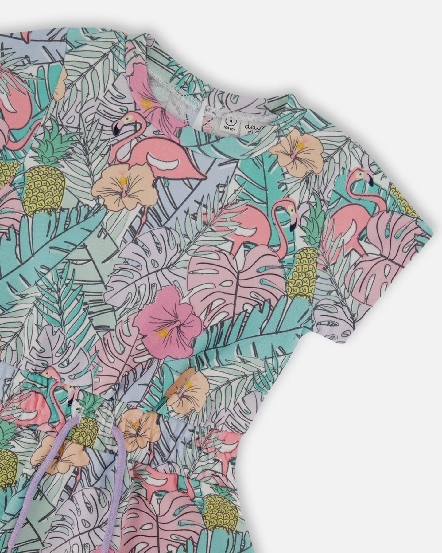 Printed French Terry Dress Lilac Tropical And Pink Flamingos - Deux par Deux