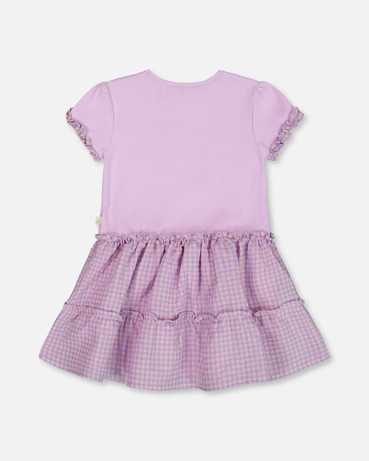 Bi-Material Dress With Ruffle Gingham Skirt Lilac And White - Deux par Deux
