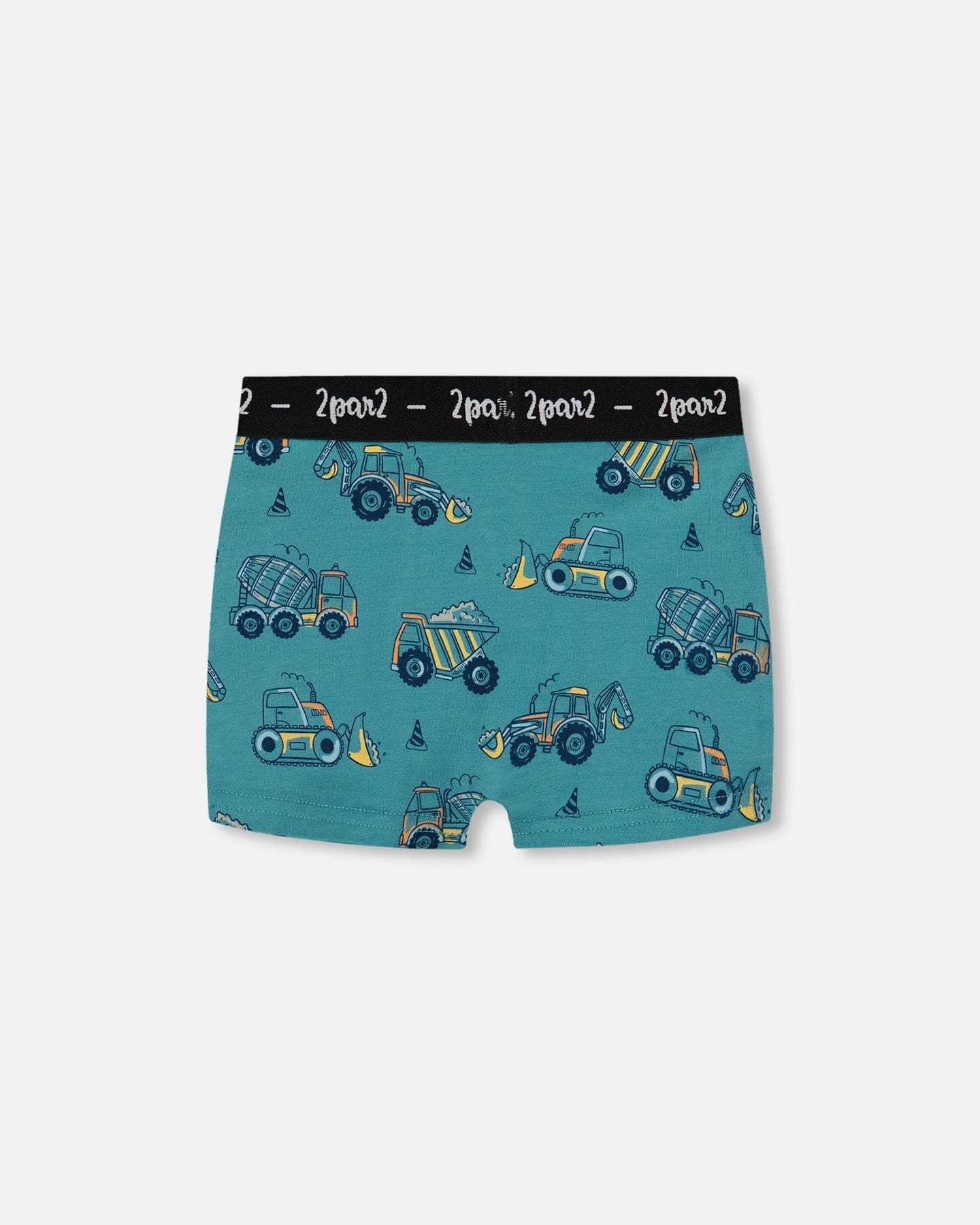 Printed Organic Cotton Boxer Shorts Teal With Yellow Truck - Deux par Deux