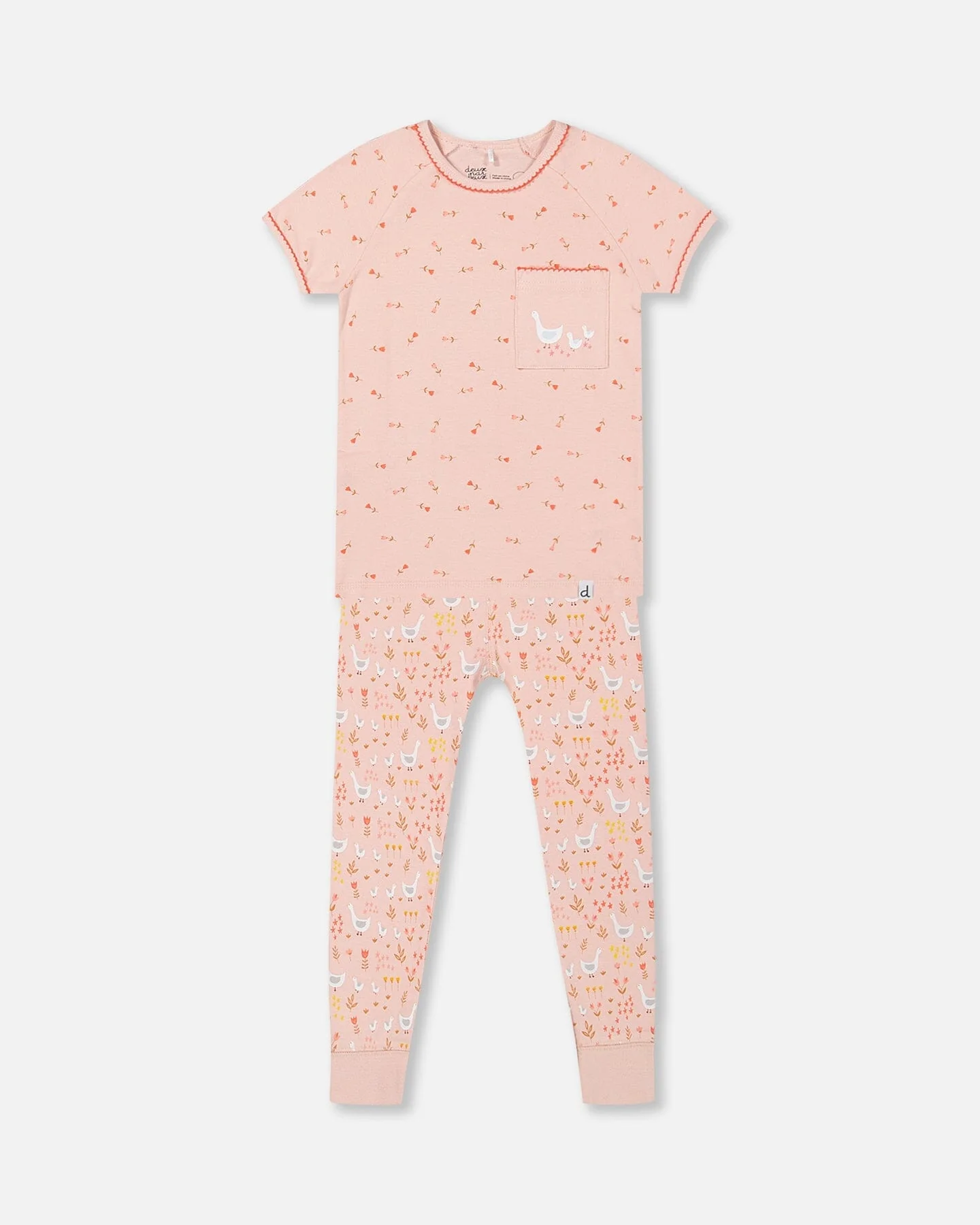 Organic Cotton Two Piece Pajama Set Pink Printed Goose - Deux par Deux