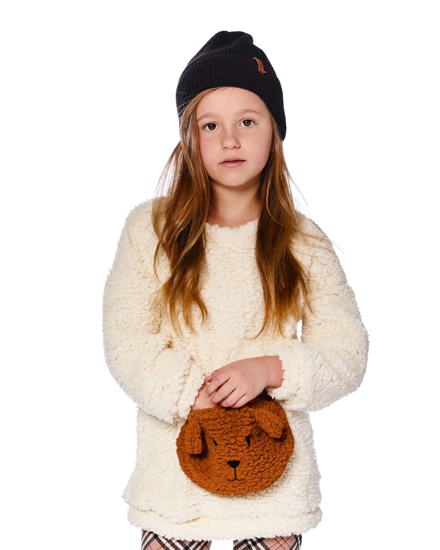 Plush Tunic Off-White With Bear Pocket - Deux par Deux