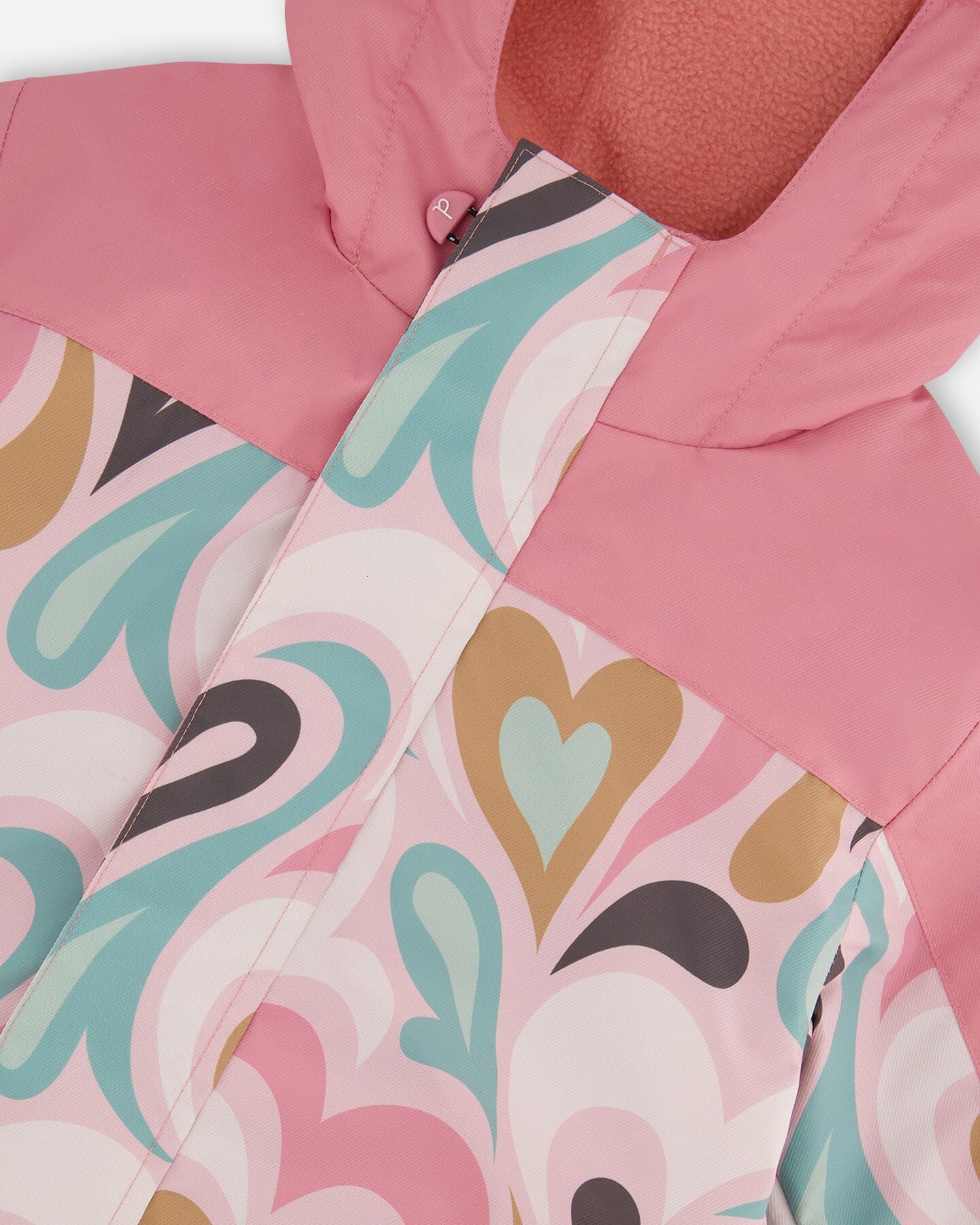 Printed Mid-Season One-Piece Outerwear Light Pink With Hearts - Deux par Deux