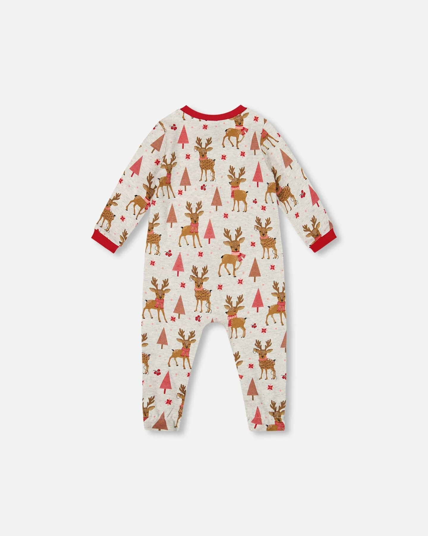 One-Piece Organic Cotton Pajama Beige Girly Reindeer Print - Deux par Deux