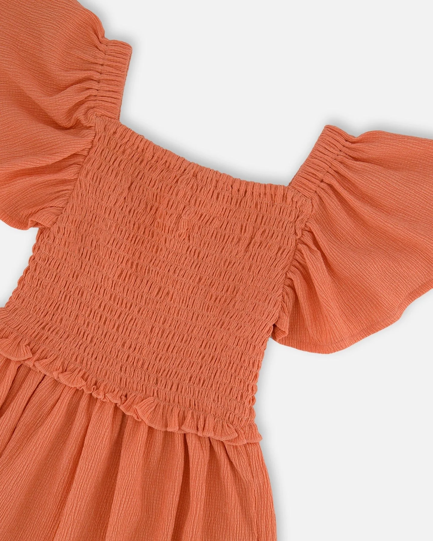 Textured Smocked Dress Orange - Deux par Deux