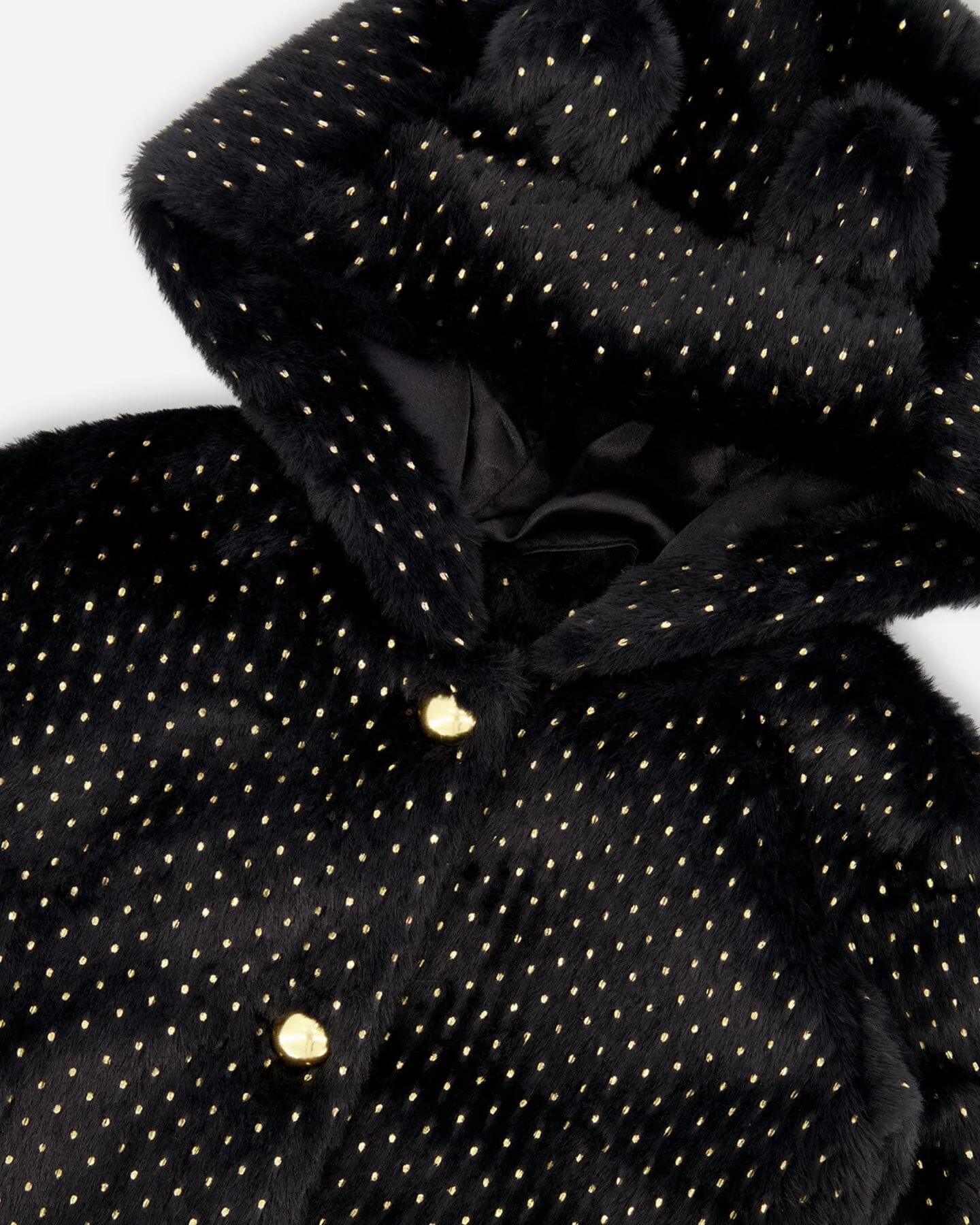Bear Faux Fur Coat Black With Gold Polka Dots - Deux par Deux