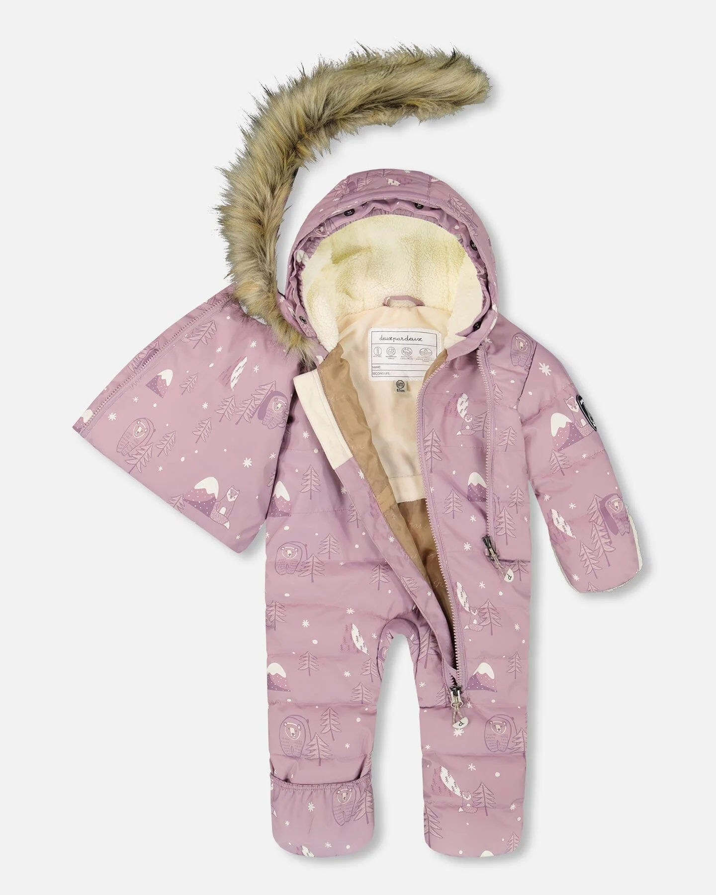 One-Piece Baby Snug Snowsuit Designed For Car Seat Purple Bear Print - Deux par Deux