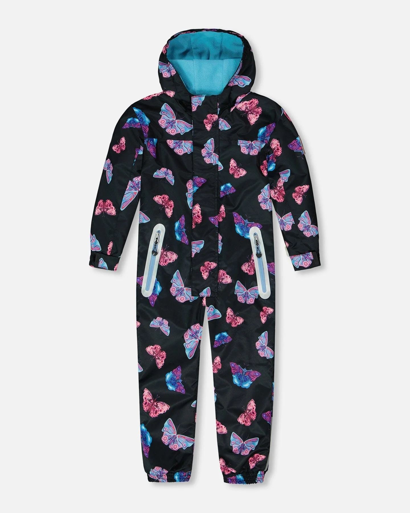 Printed Mid-Season One-Piece Outerwear Multicolored Butterflies On Black Background - Deux par Deux