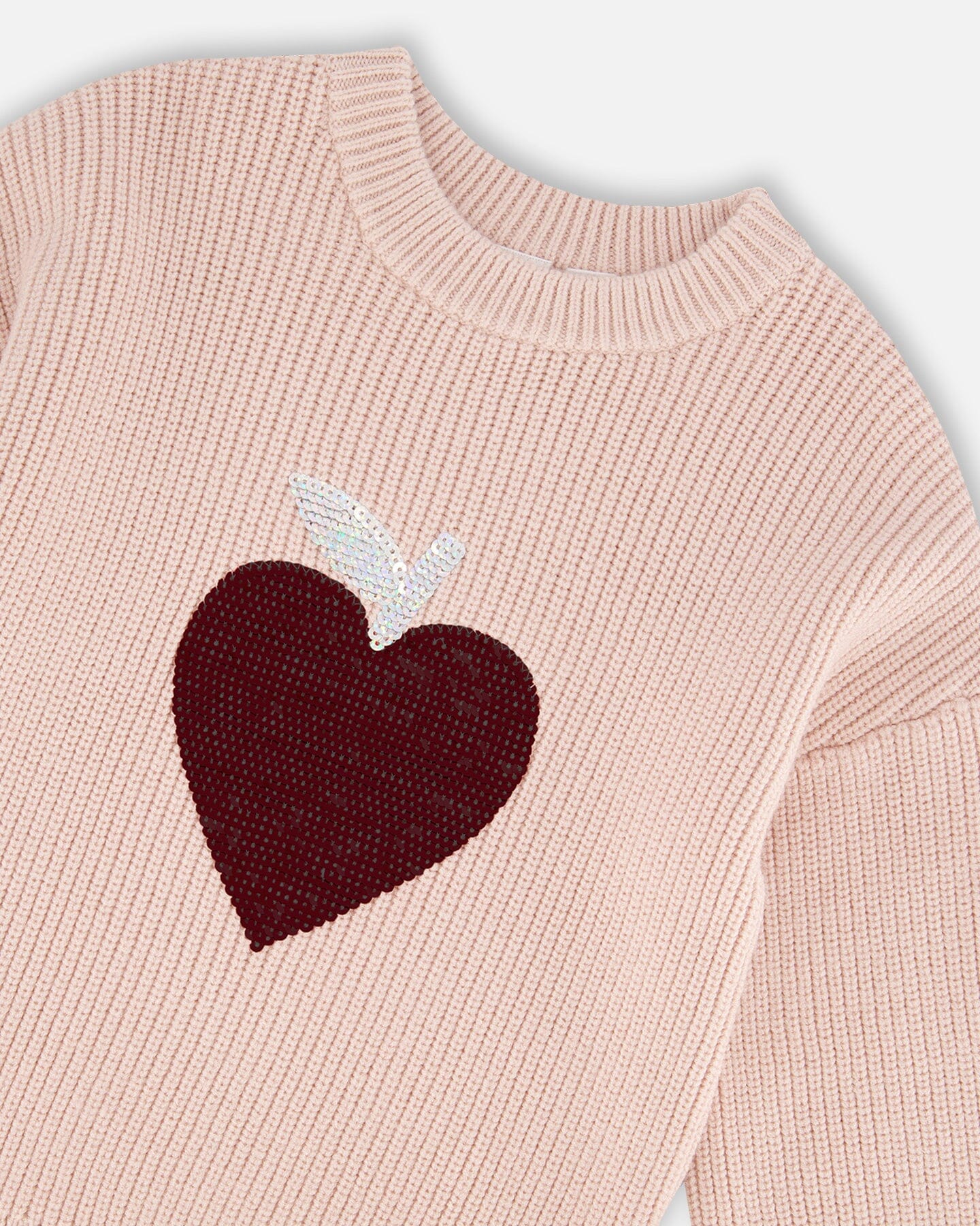 Knit Sweater Pinkish White With Sequin Heart - Deux par Deux