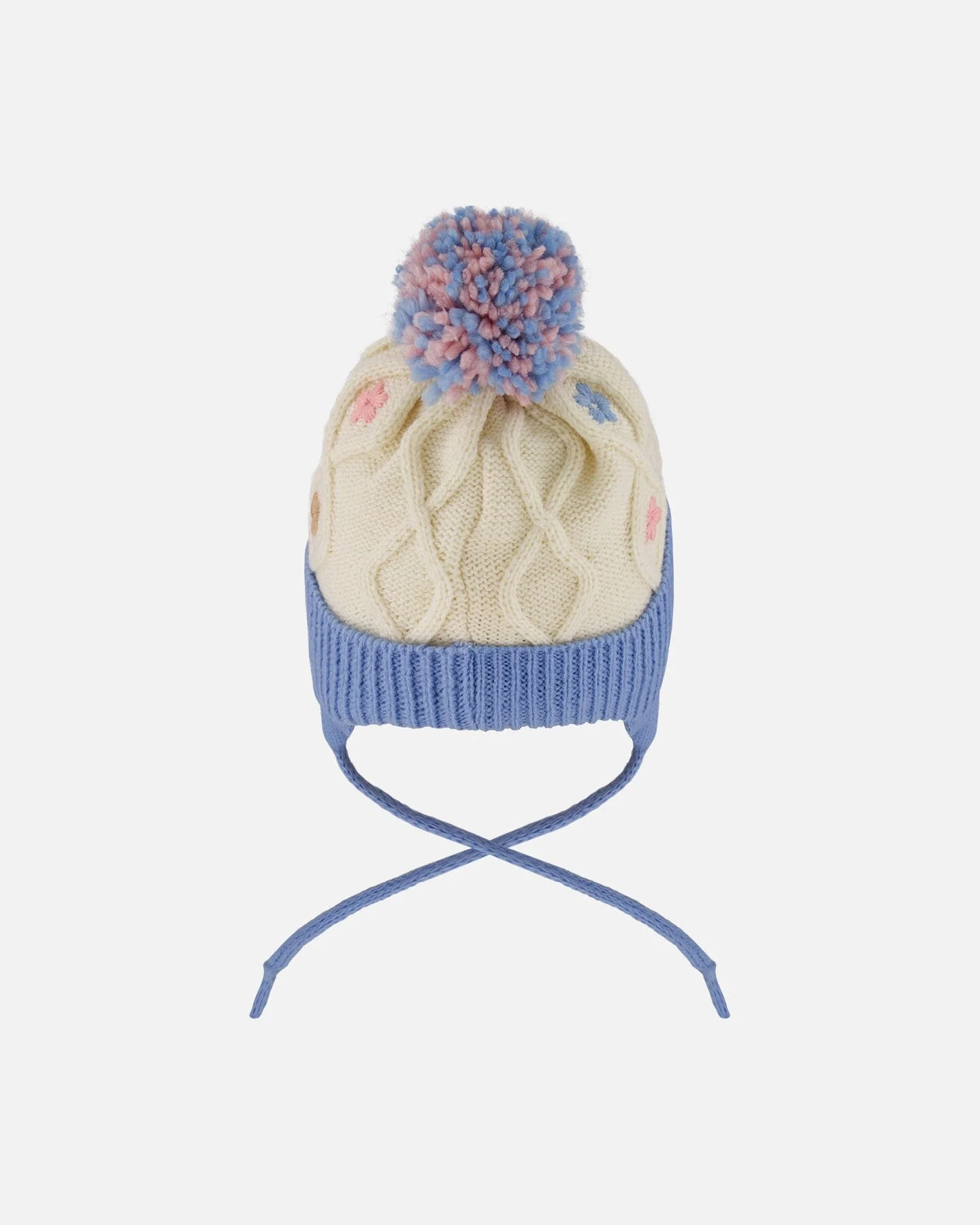 Lined Knit Hat With Ears Off-White And Blue - Deux par Deux