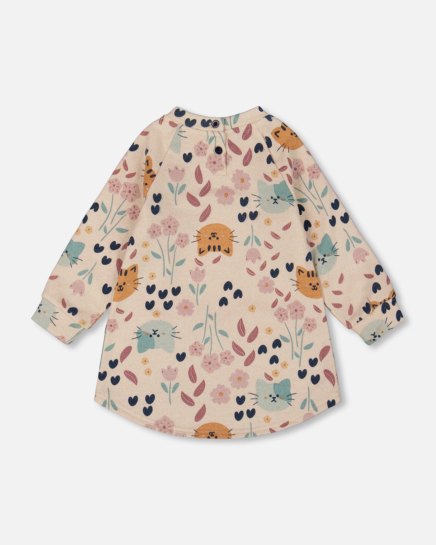 Glittering French Terry Dress Beige Printed Cat - Deux par Deux