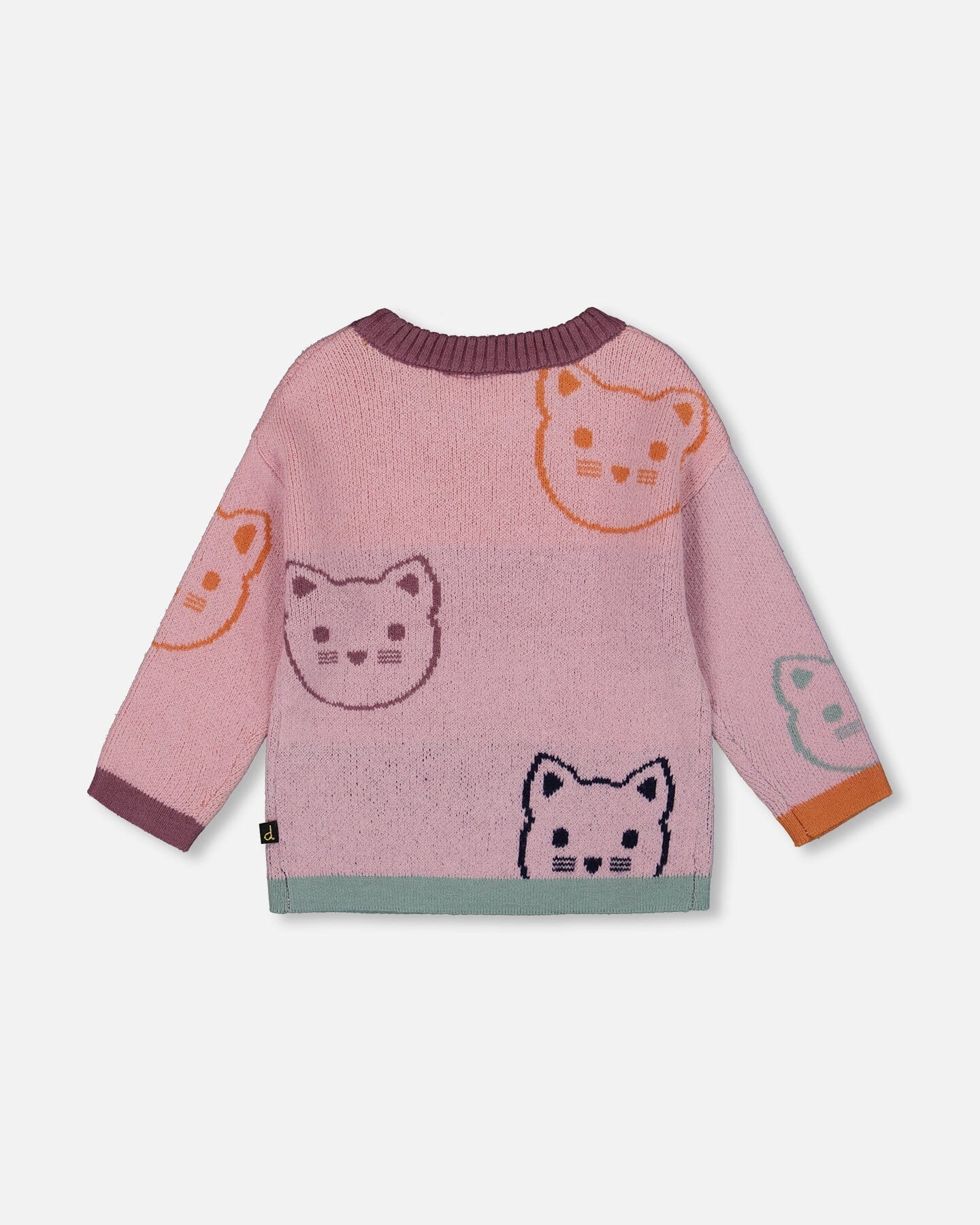 Knit Jacquard Sweater Dusty Pink With Cats - Deux par Deux