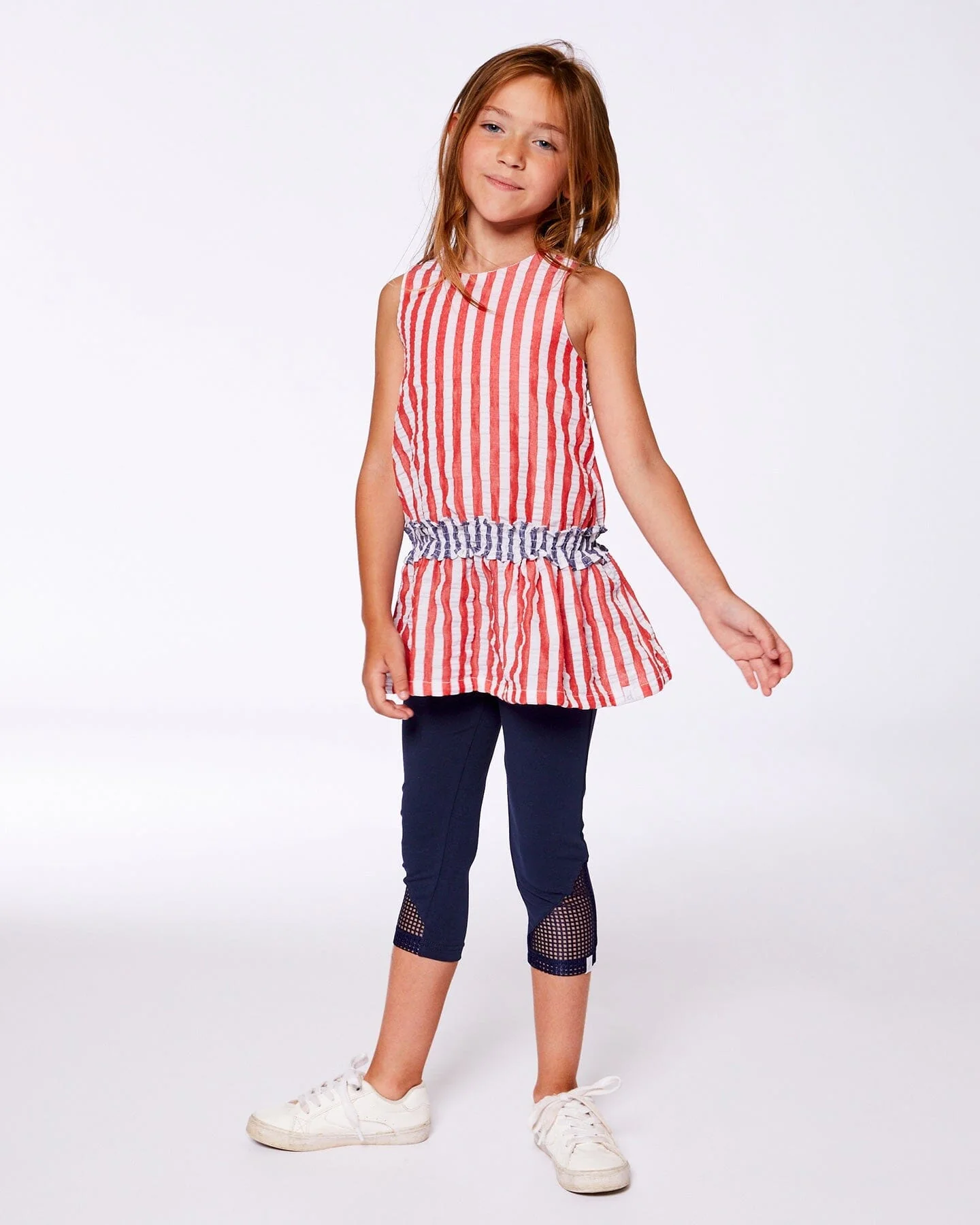 Sleeveless Seersucker Tunic Red, White, And Black - Deux par Deux