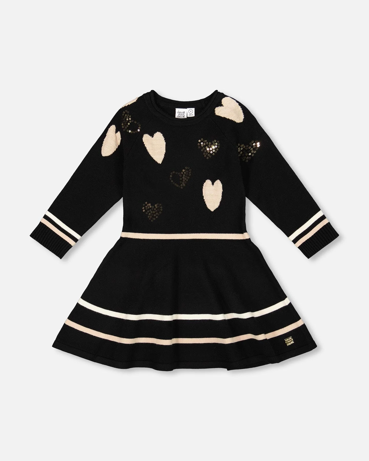 Knit Dress Black With Glittery Heart Motifs - Deux par Deux