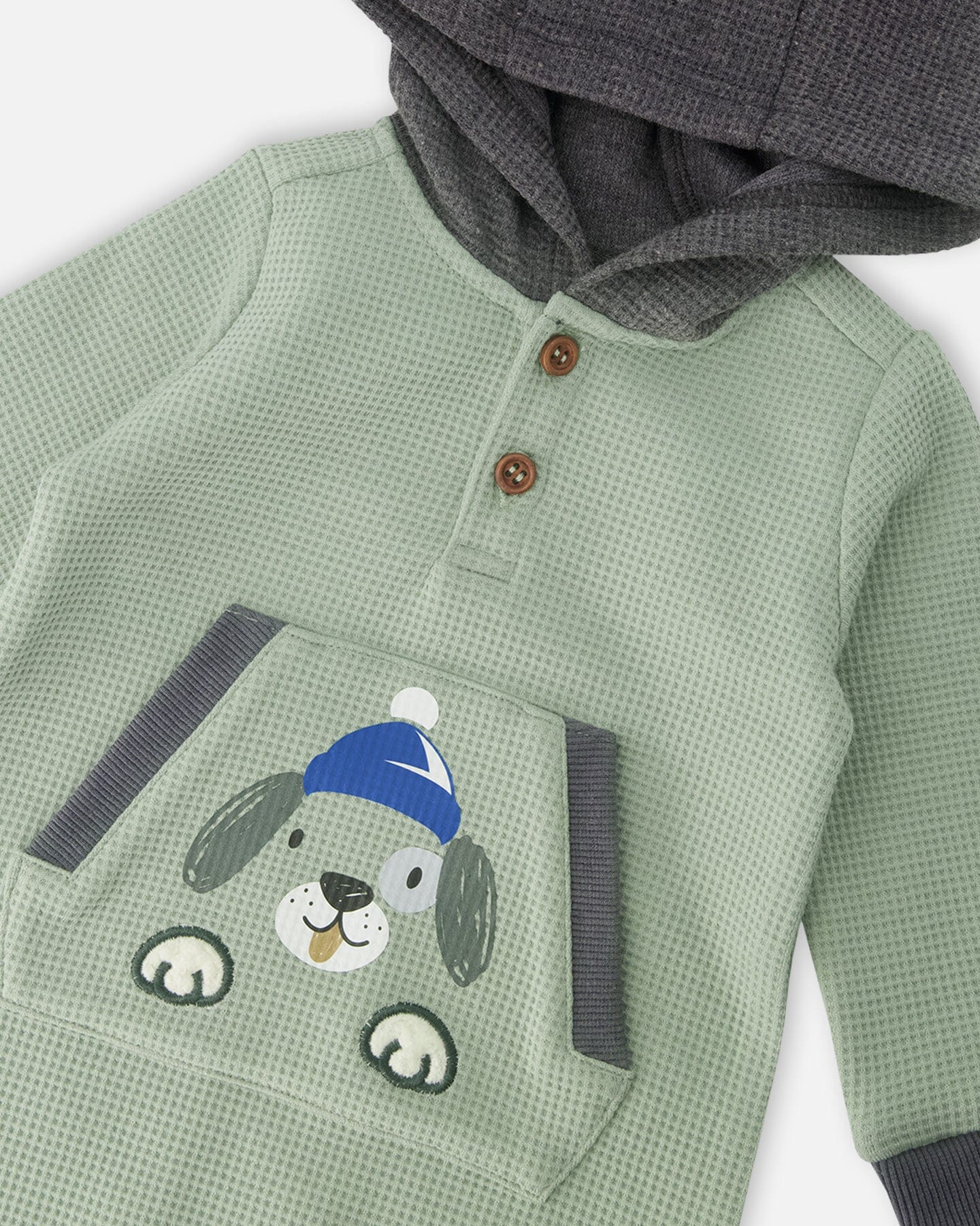 One-Piece Waffle Romper With Pocket Jade Green - Deux par Deux