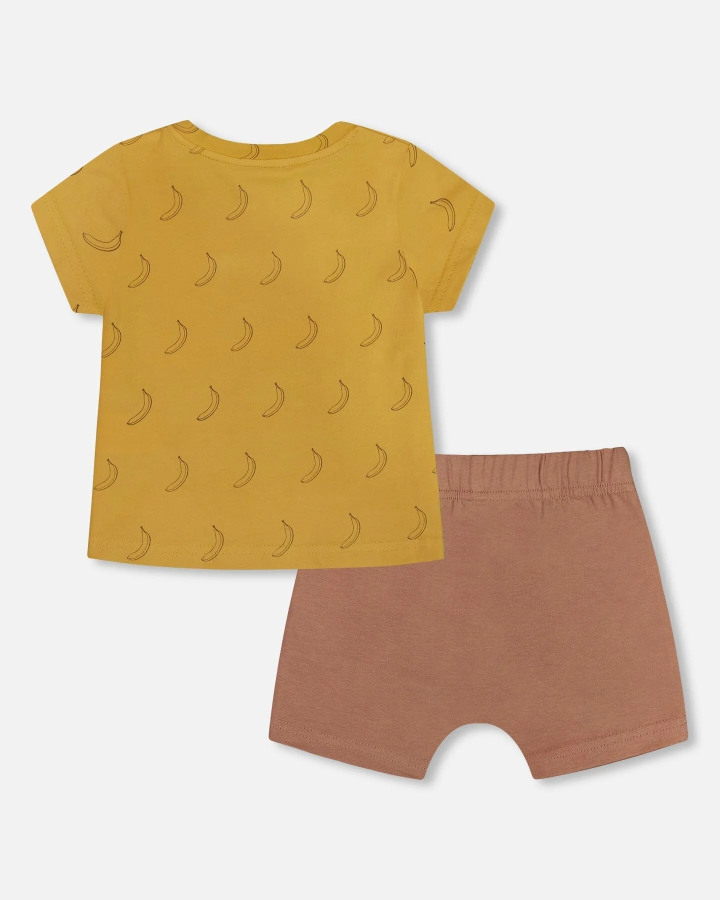Printed Organic Cotton Top And Short Set Brown, Yellow, And Bananas - Deux par Deux
